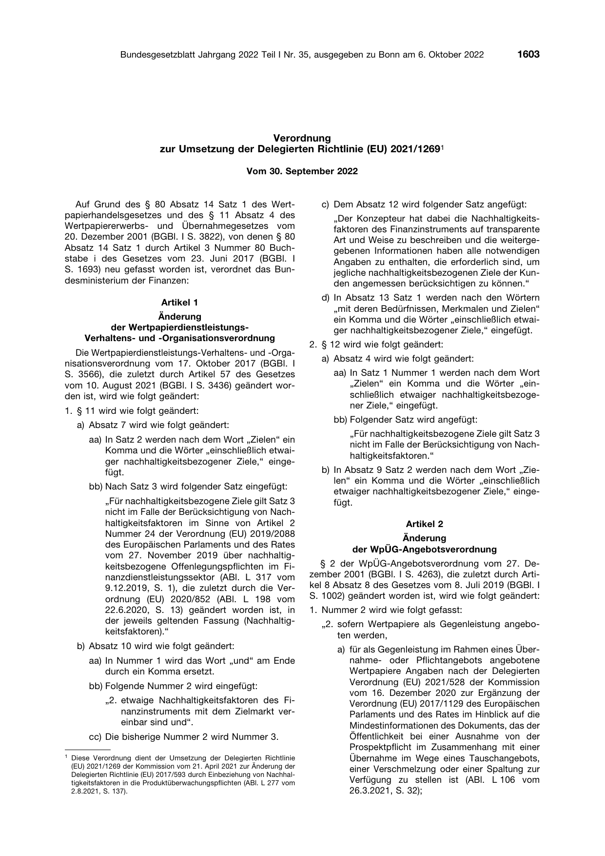 BGBl. 2022, Seite 1603 — Originalseite als Abbildung