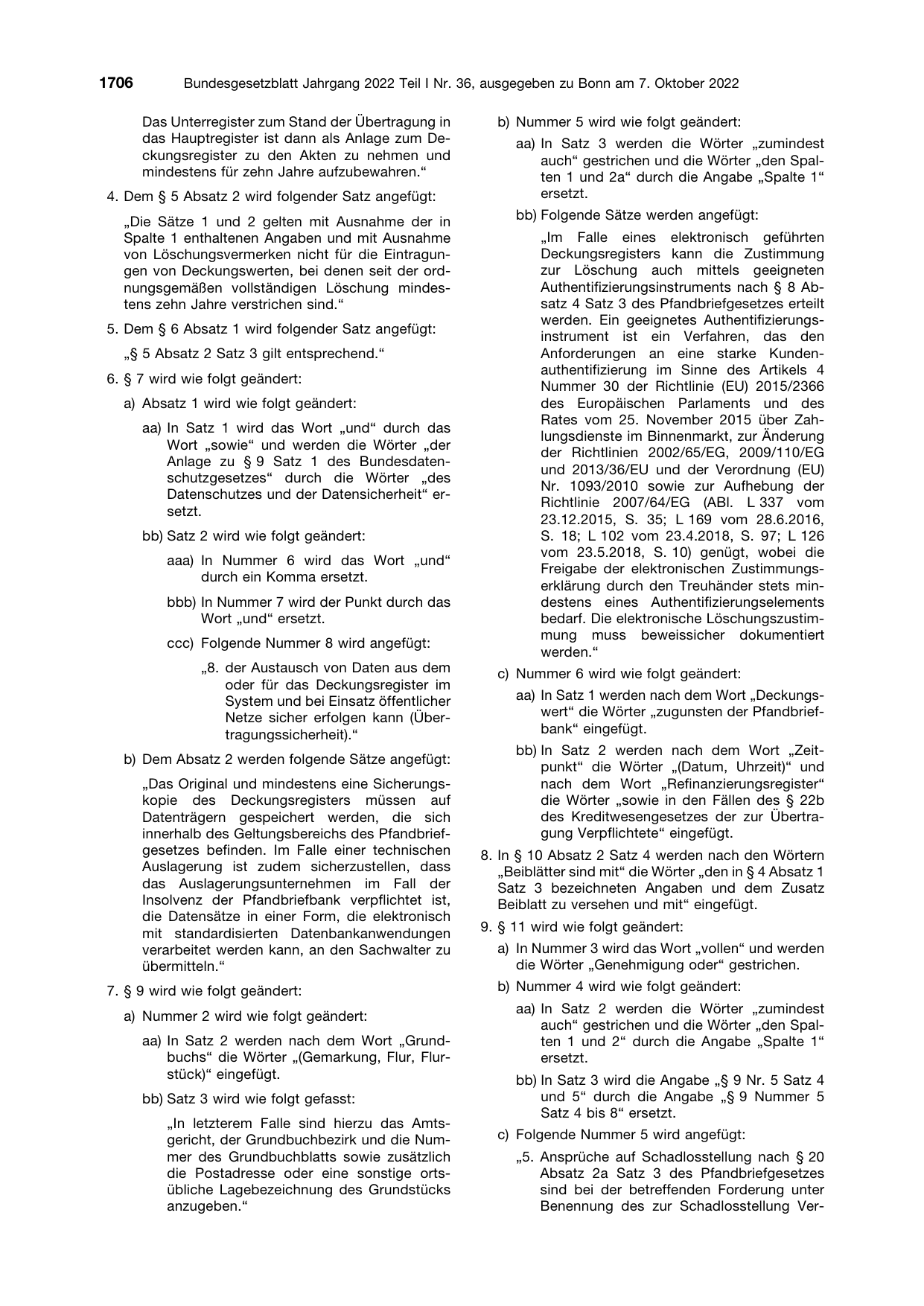 BGBl. 2022, Seite 1706 — Originalseite als Abbildung