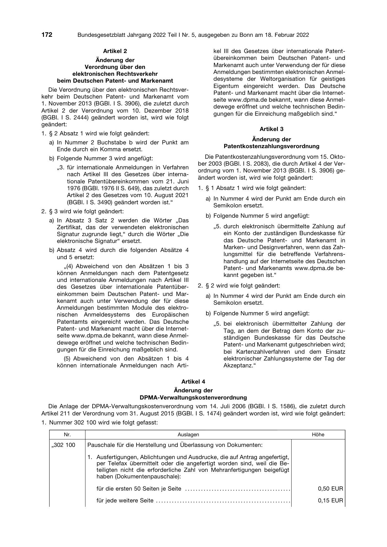 BGBl. 2022, Seite 172 — Originalseite als Abbildung
