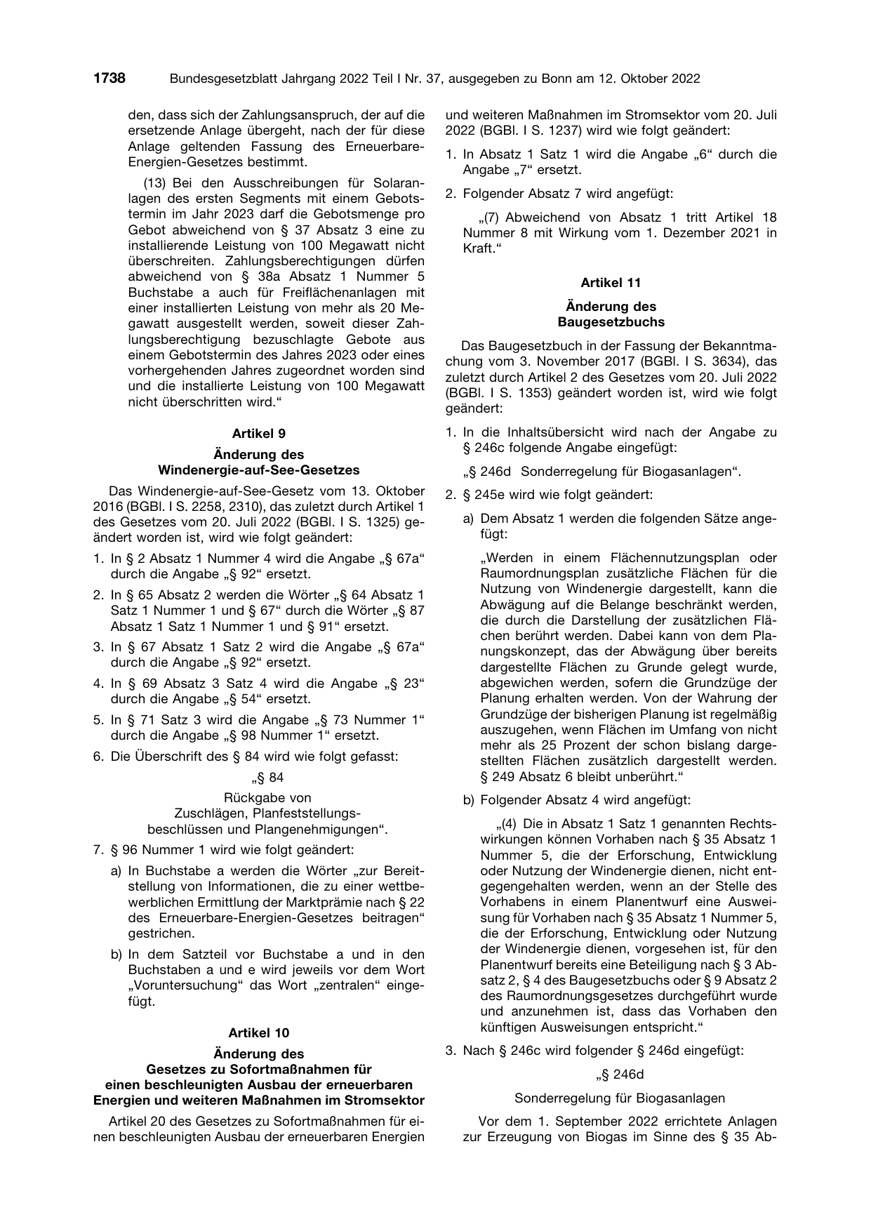 BGBl. 2022, Seite 1738 — Originalseite als Abbildung