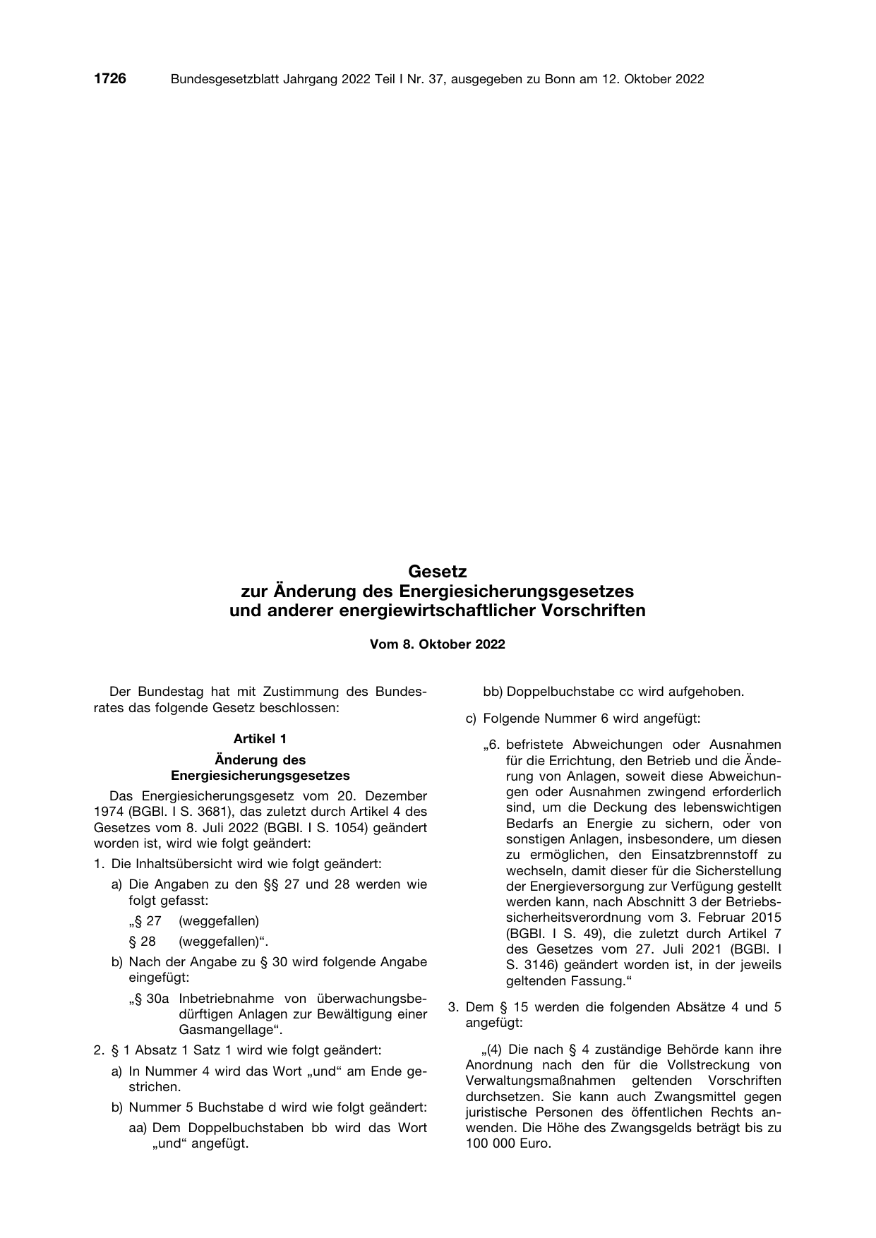 BGBl. 2022, Seite 1726 — Originalseite als Abbildung