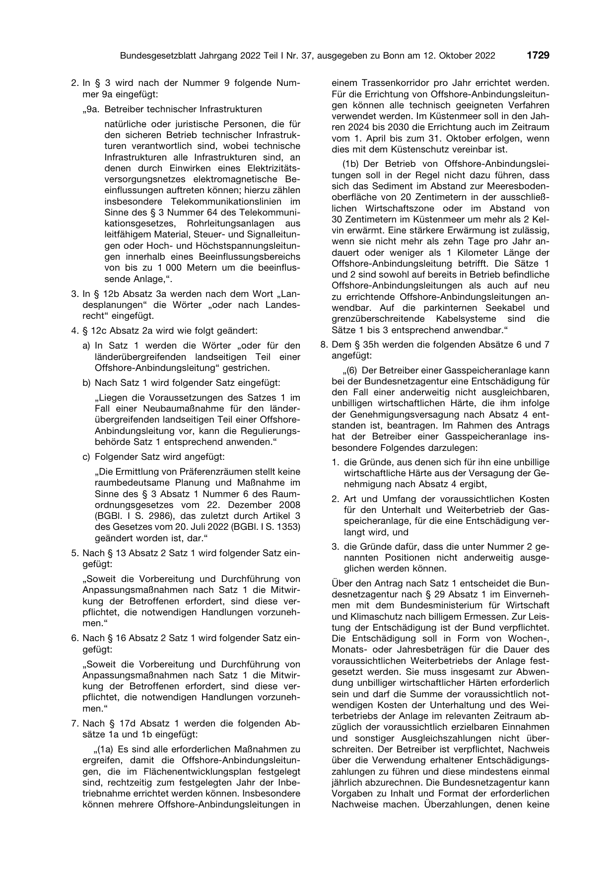 BGBl. 2022, Seite 1729 — Originalseite als Abbildung