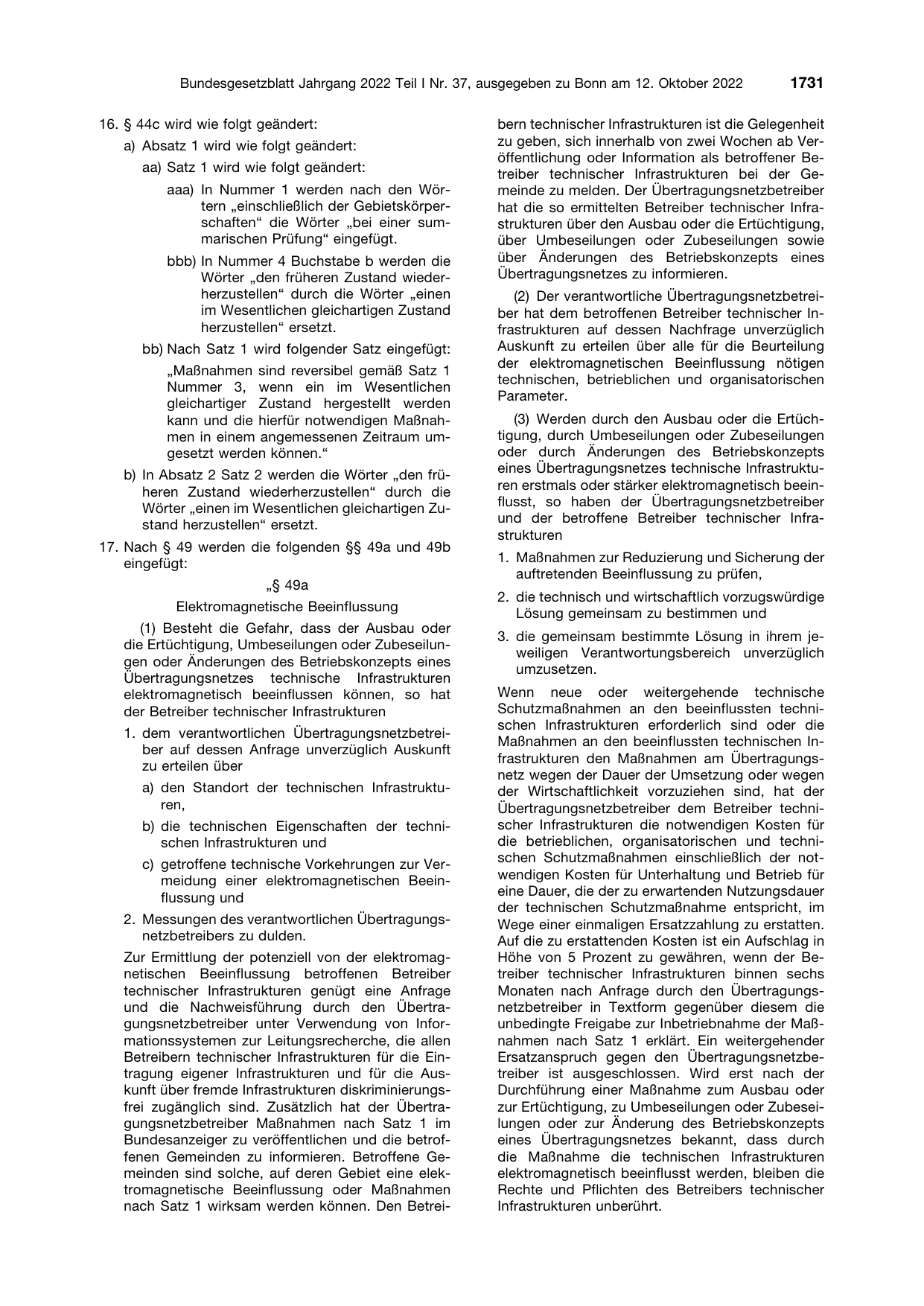 BGBl. 2022, Seite 1731 — Originalseite als Abbildung