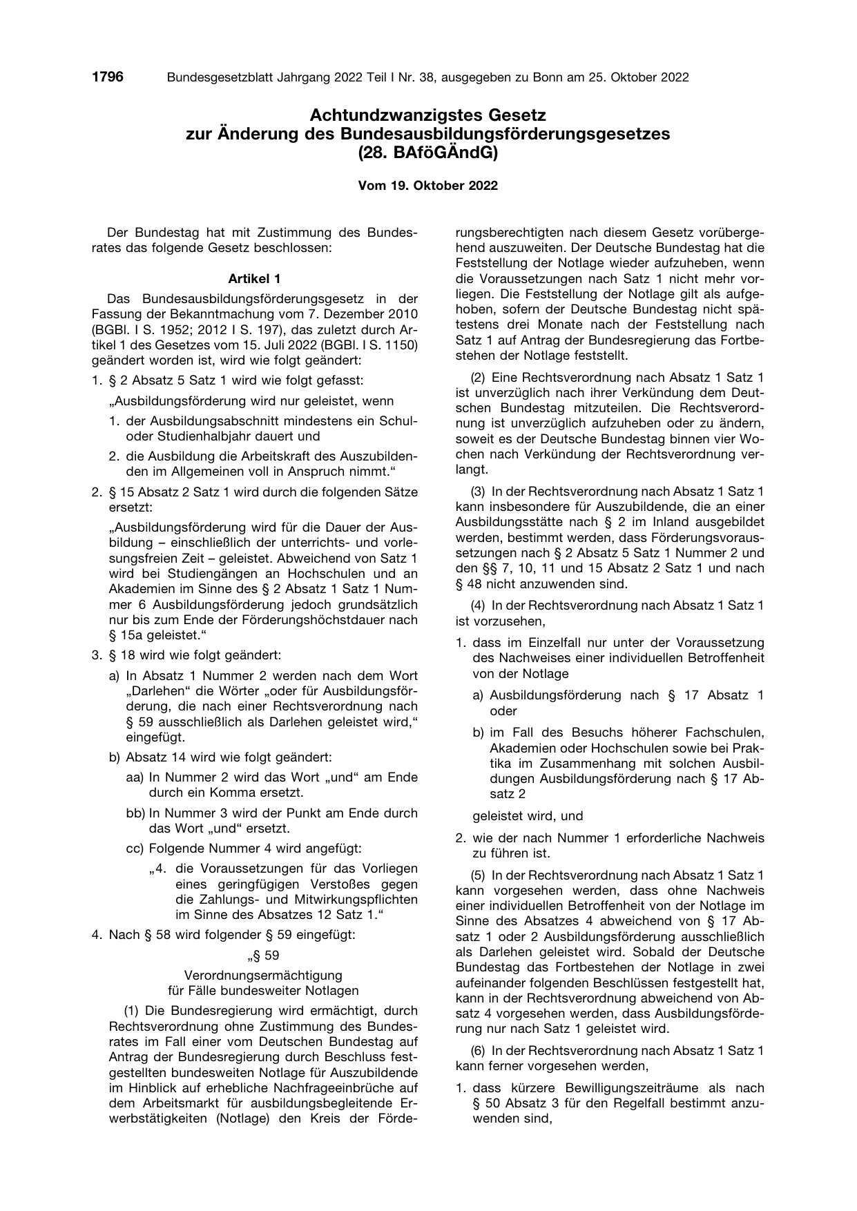 BGBl. 2022, Seite 1796 — Originalseite als Abbildung
