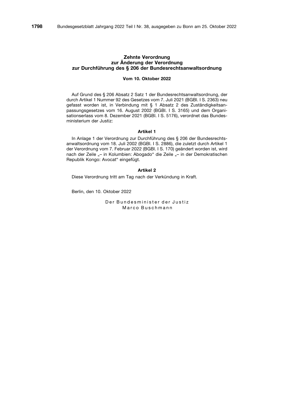 BGBl. 2022, Seite 1798 — Originalseite als Abbildung