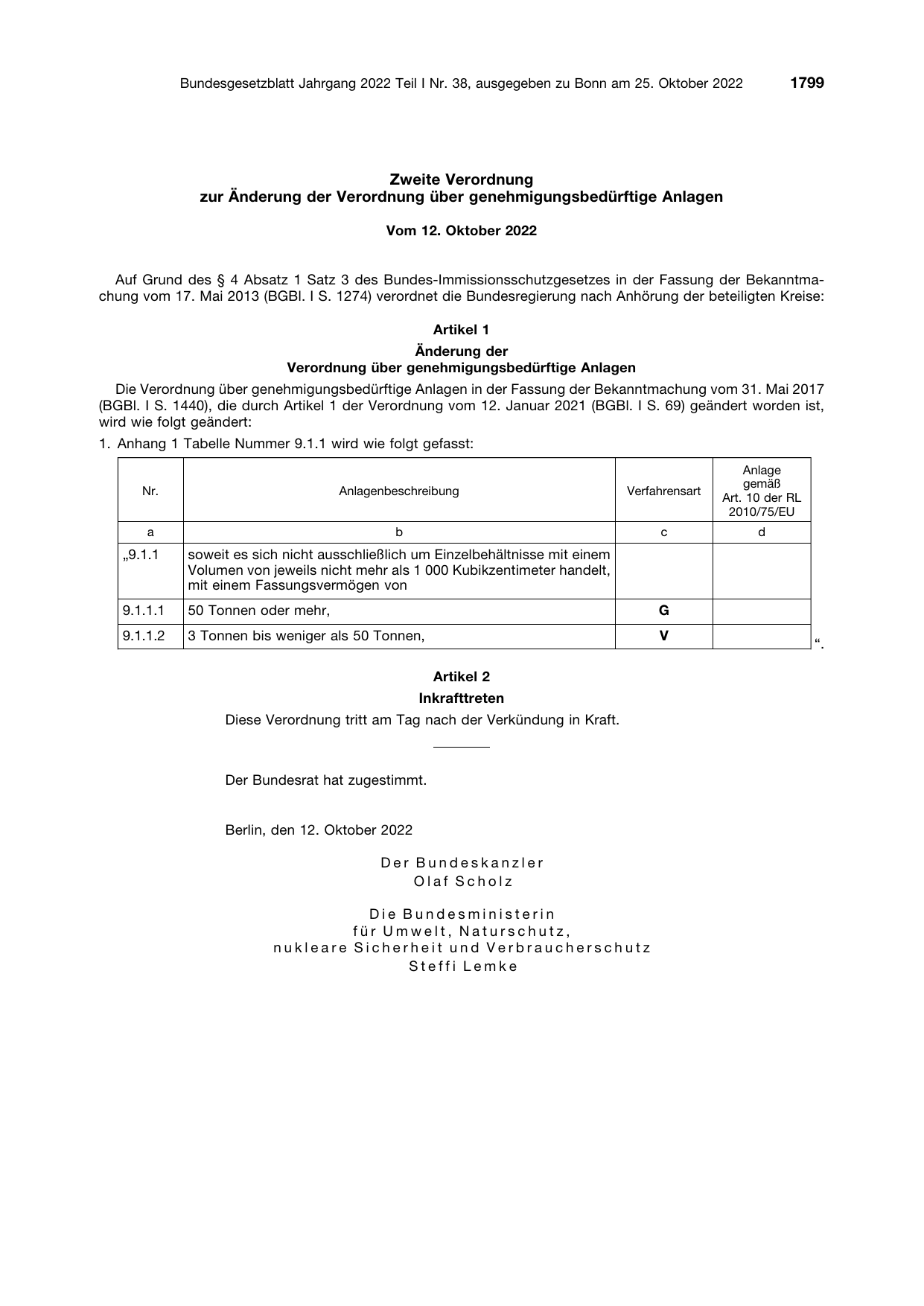BGBl. 2022, Seite 1799 — Originalseite als Abbildung