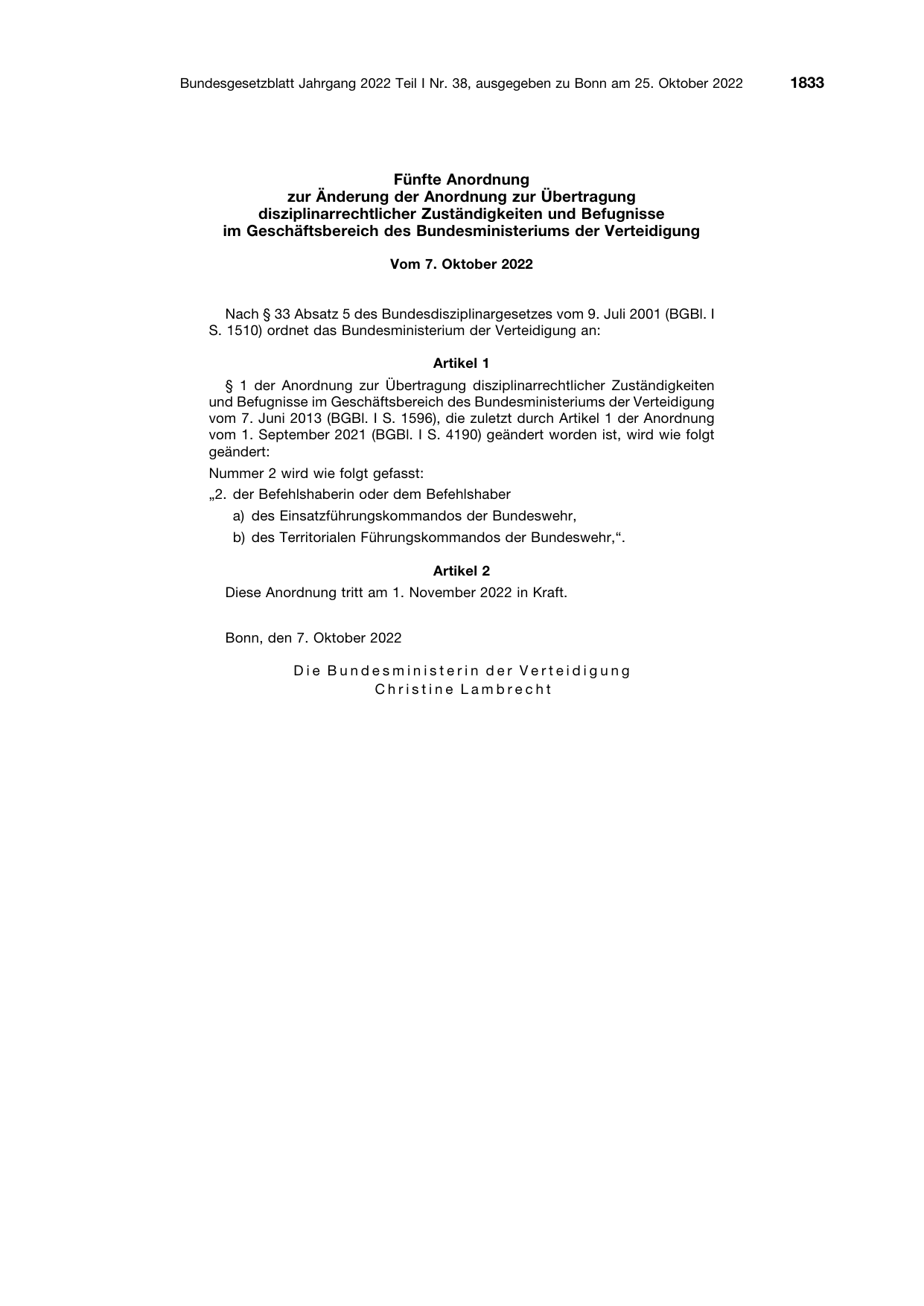 BGBl. 2022, Seite 1833 — Originalseite als Abbildung