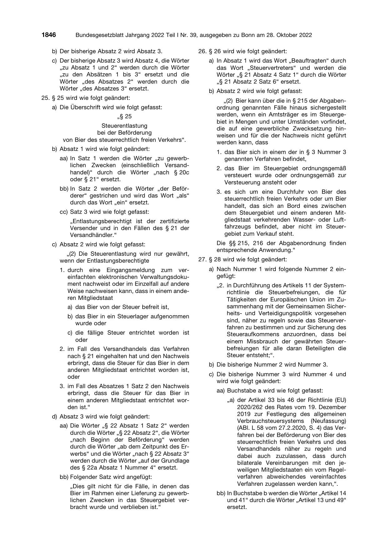 BGBl. 2022, Seite 1846 — Originalseite als Abbildung