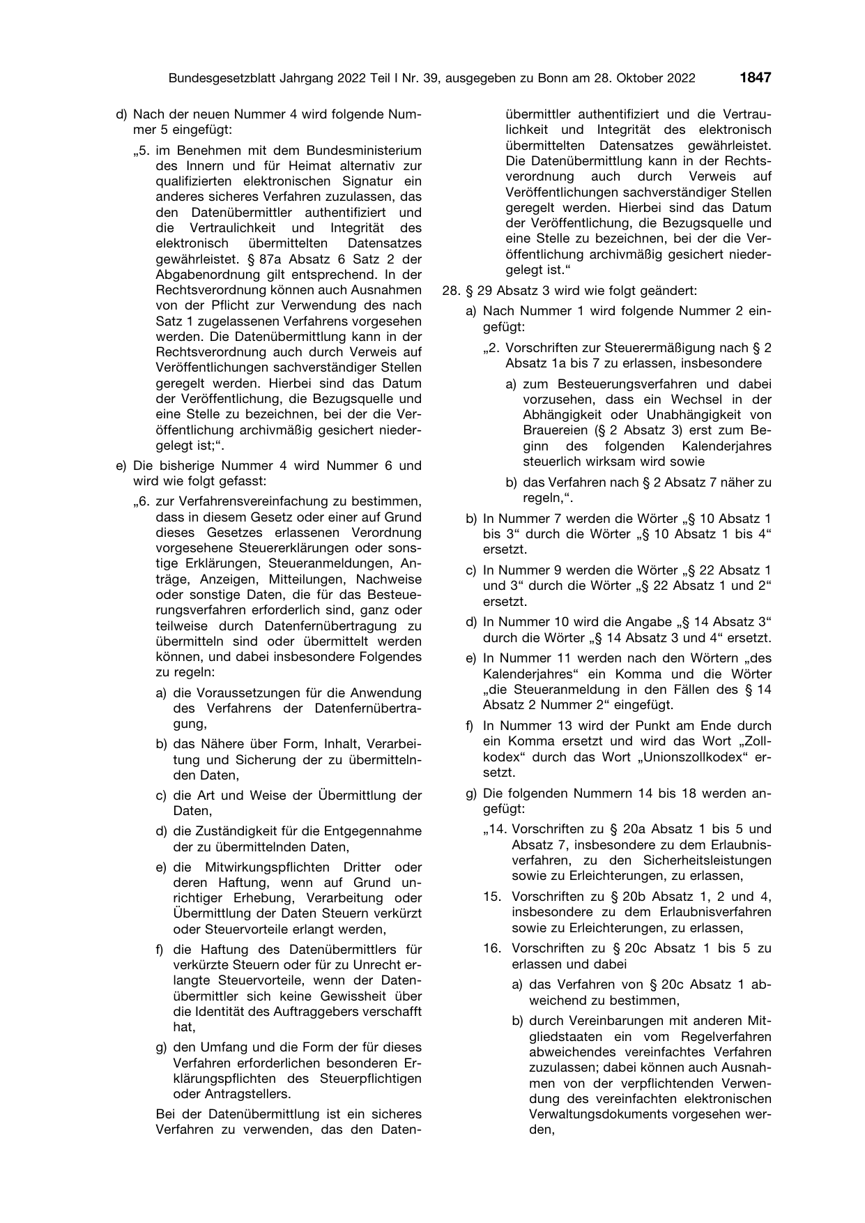 BGBl. 2022, Seite 1847 — Originalseite als Abbildung