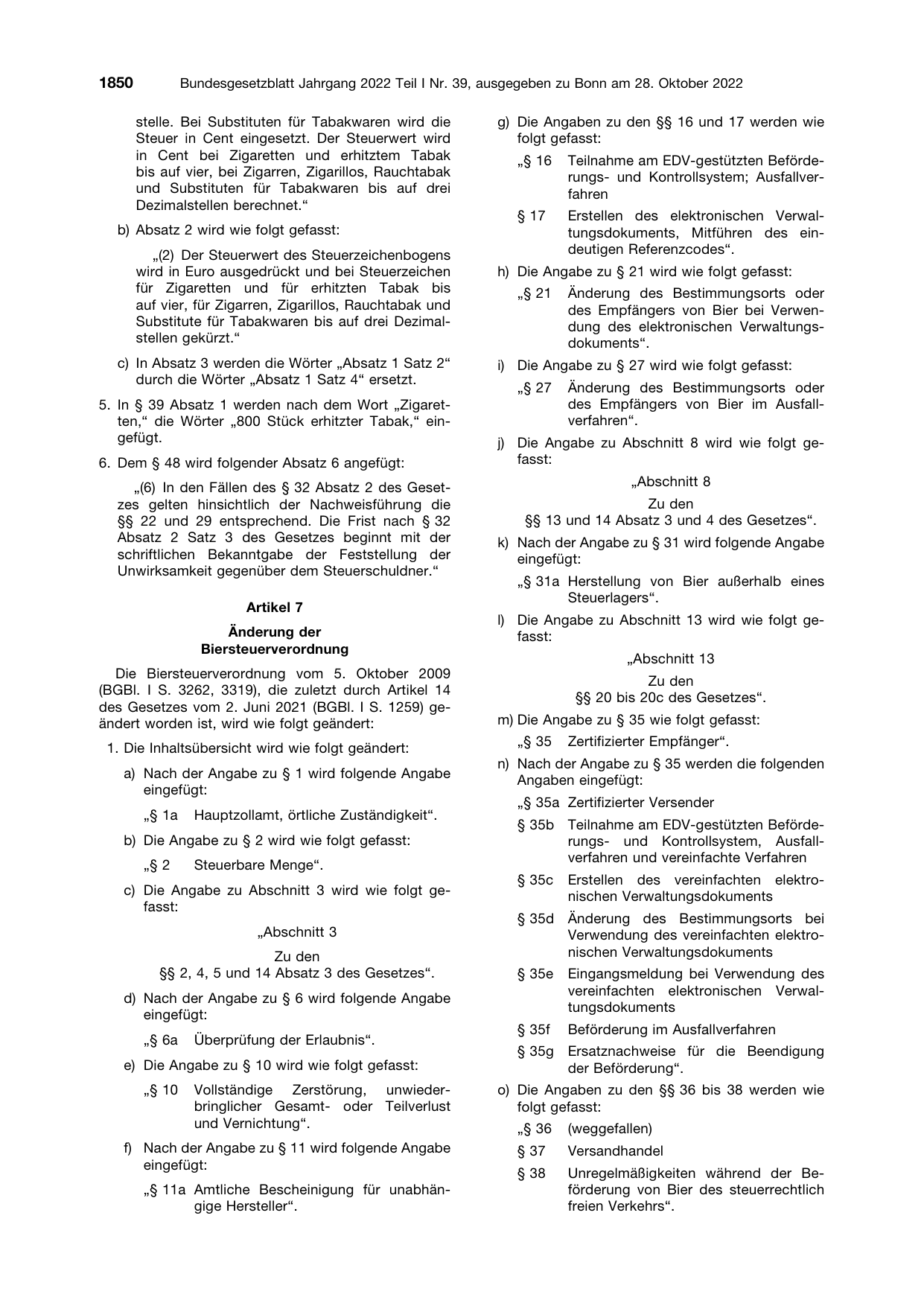 BGBl. 2022, Seite 1850 — Originalseite als Abbildung