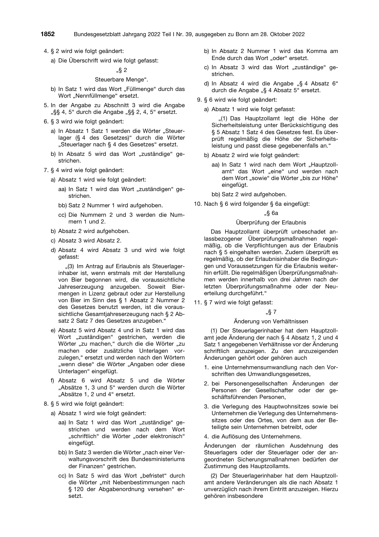 BGBl. 2022, Seite 1852 — Originalseite als Abbildung