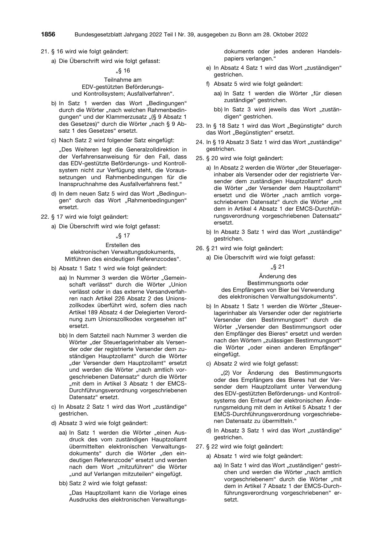 BGBl. 2022, Seite 1856 — Originalseite als Abbildung