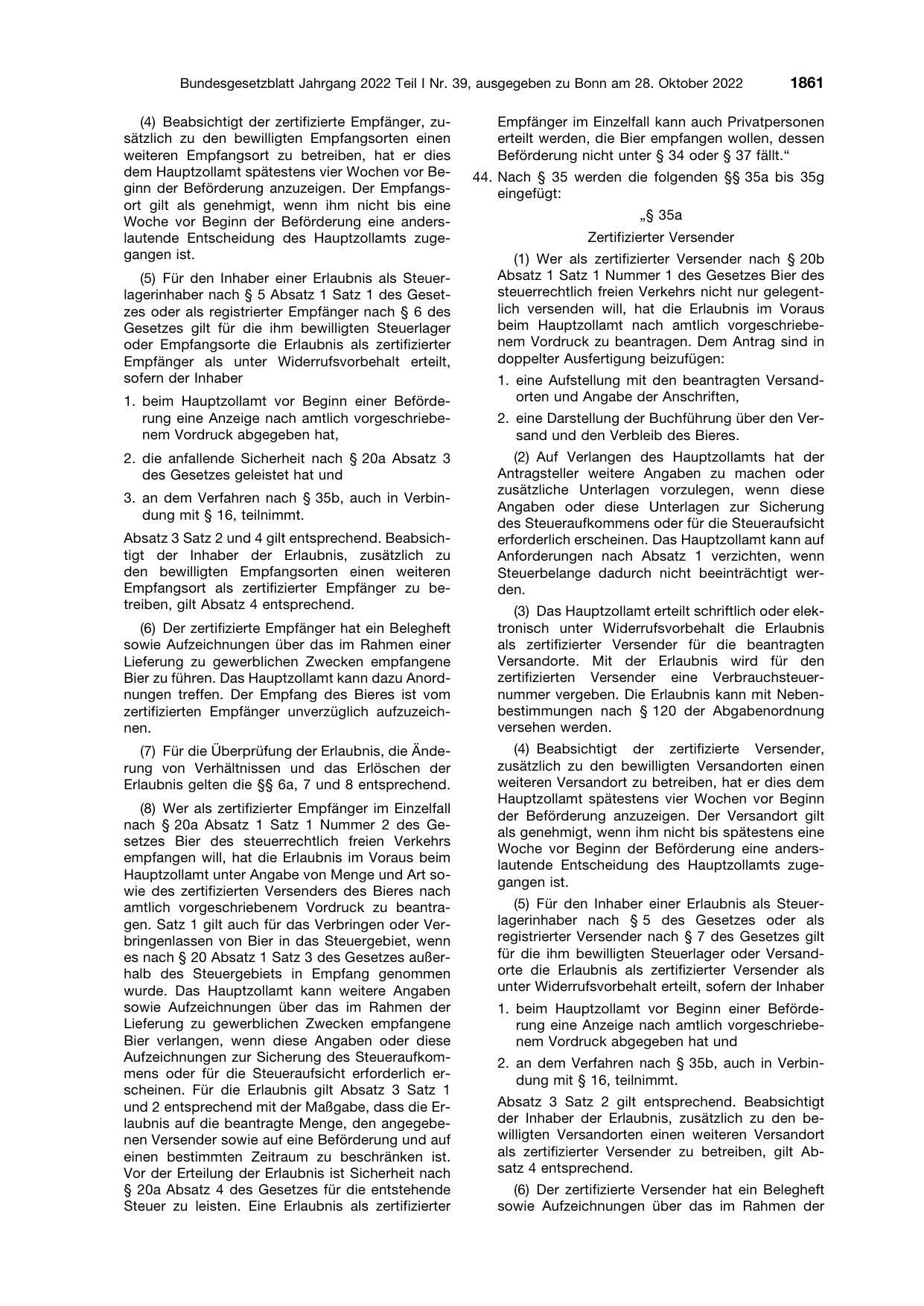 BGBl. 2022, Seite 1861 — Originalseite als Abbildung