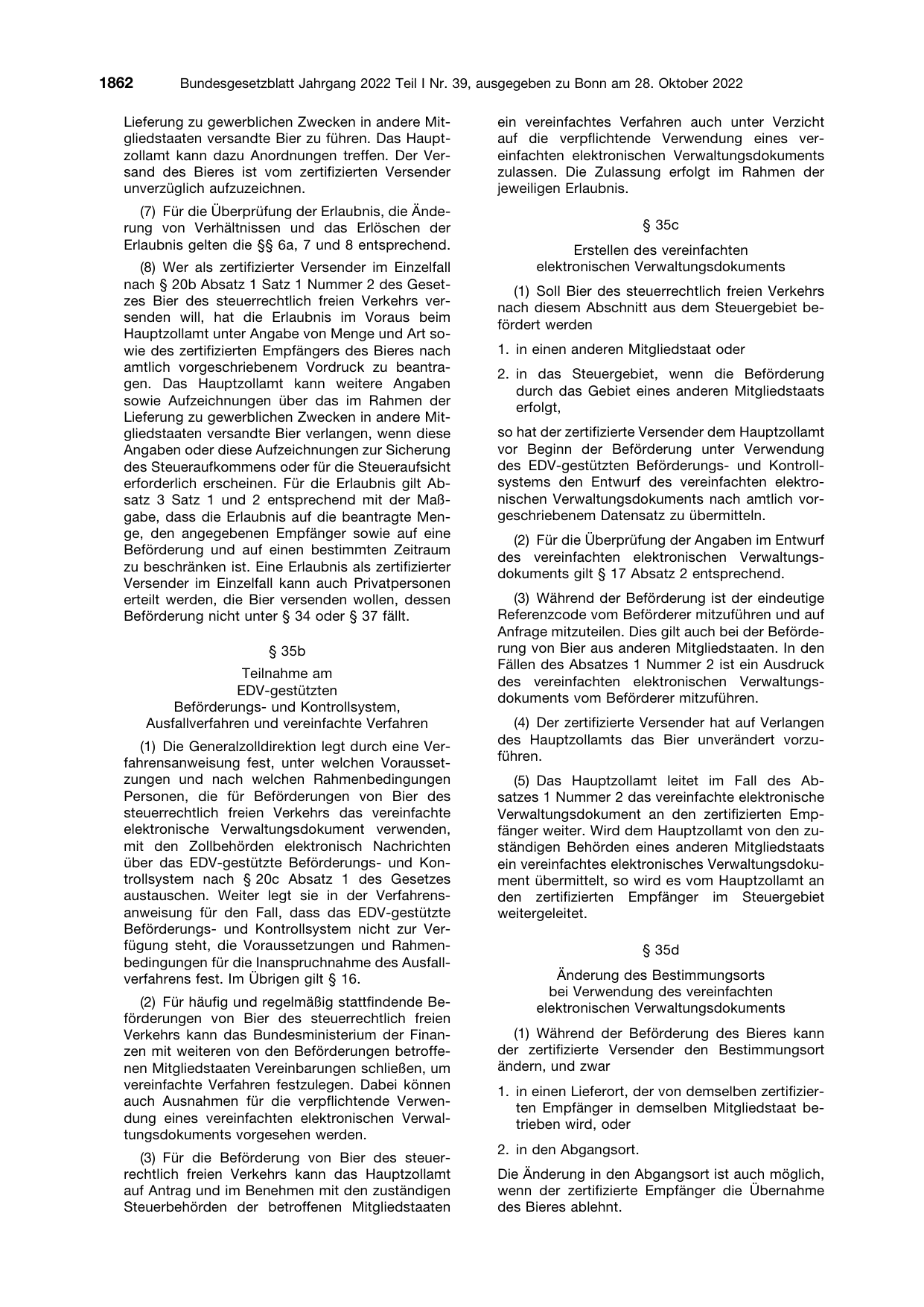 BGBl. 2022, Seite 1862 — Originalseite als Abbildung