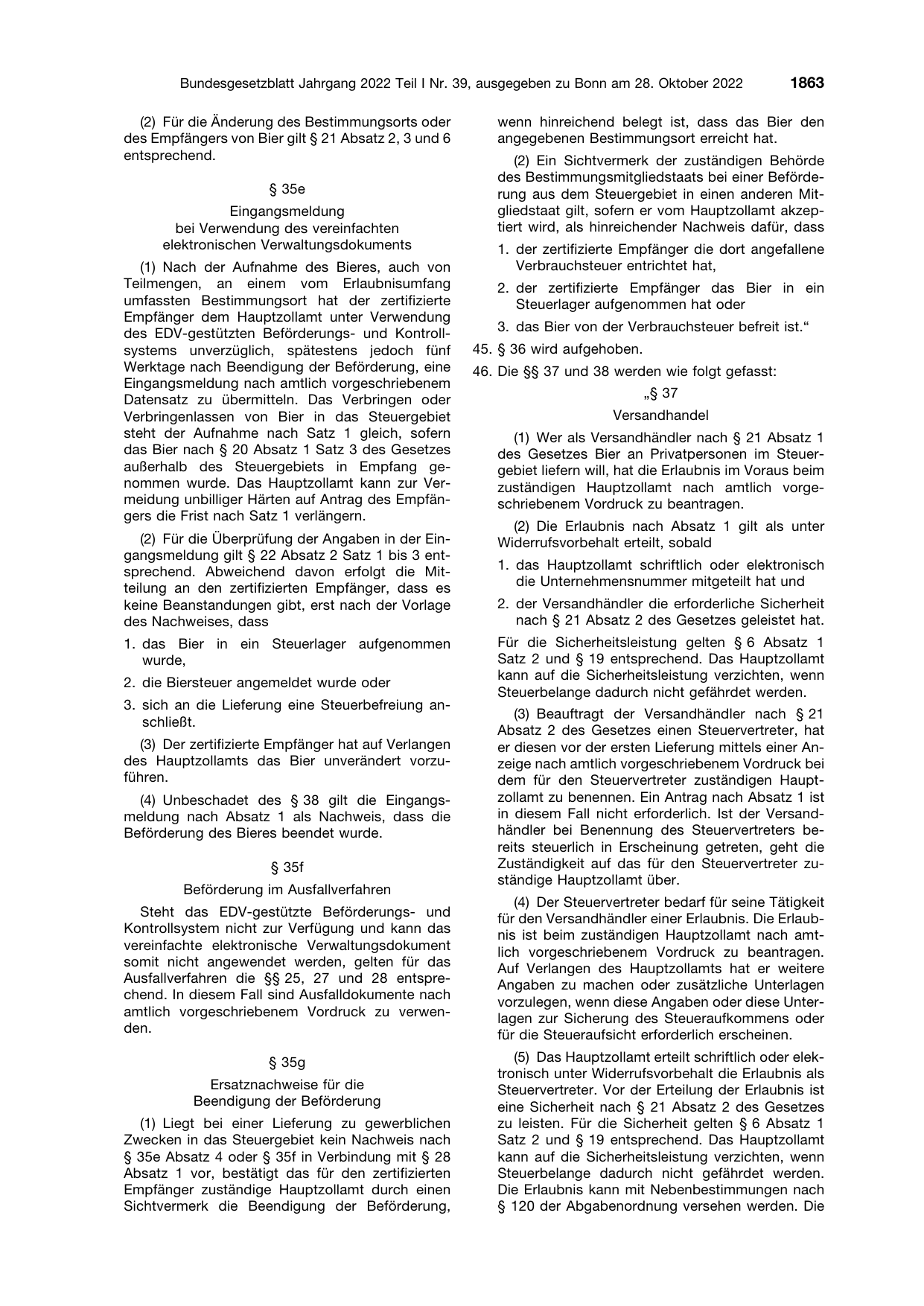 BGBl. 2022, Seite 1863 — Originalseite als Abbildung