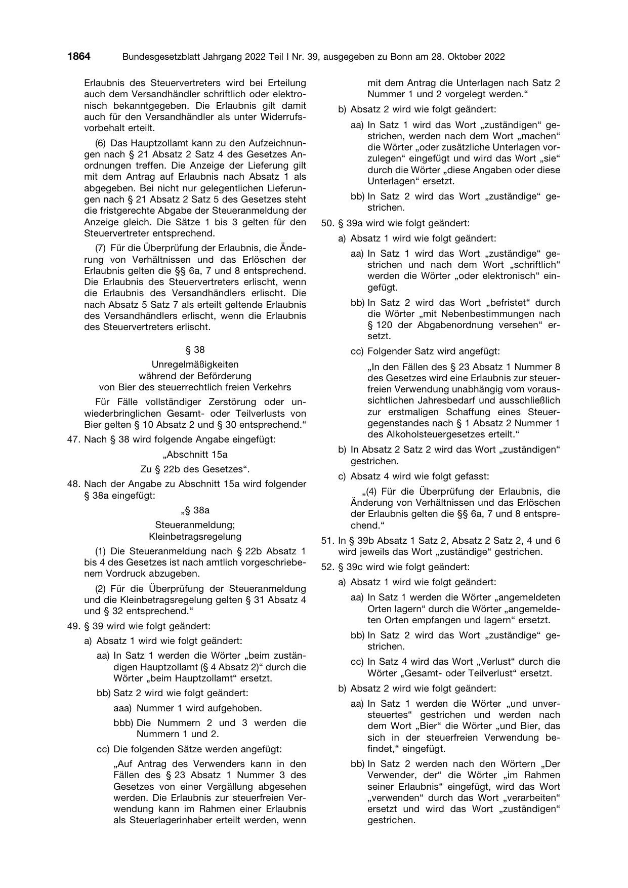 BGBl. 2022, Seite 1864 — Originalseite als Abbildung