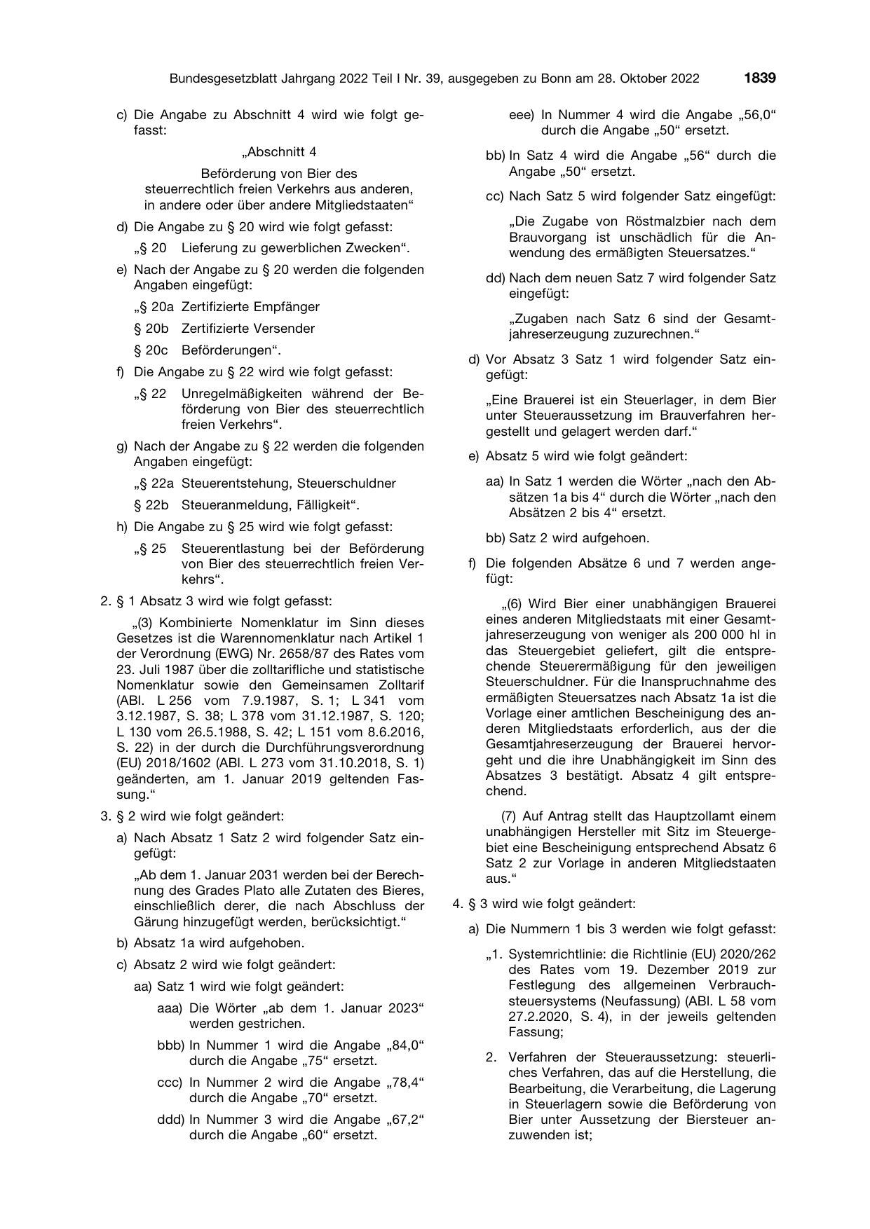 BGBl. 2022, Seite 1839 — Originalseite als Abbildung