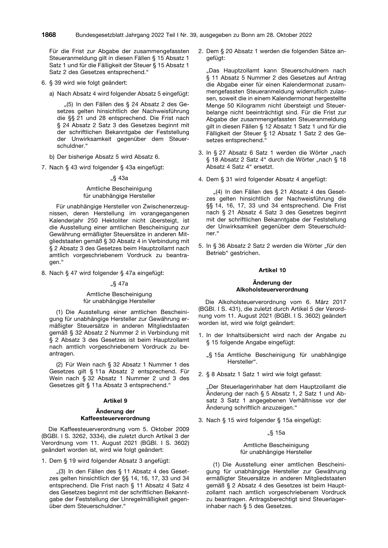 BGBl. 2022, Seite 1868 — Originalseite als Abbildung