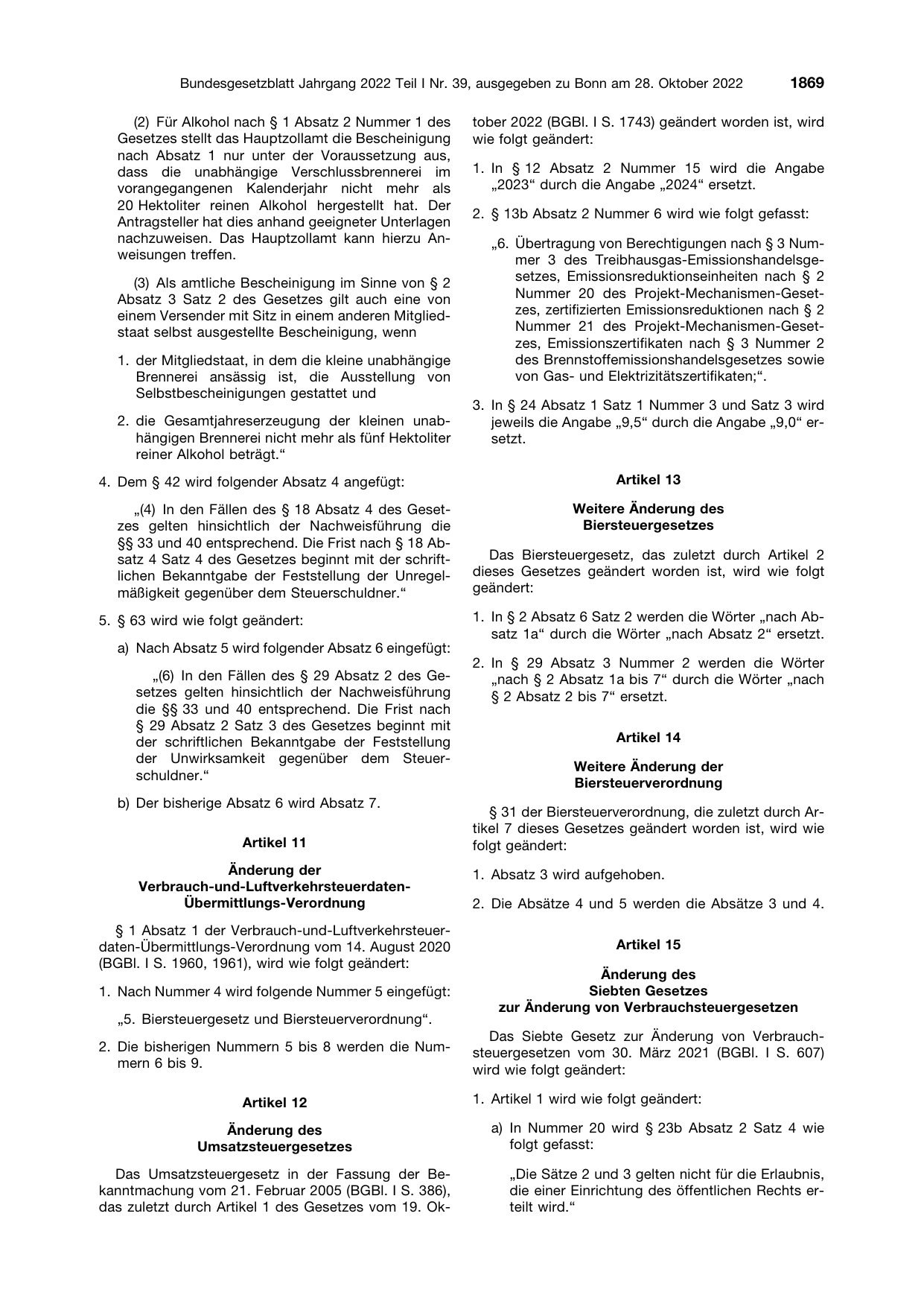 BGBl. 2022, Seite 1869 — Originalseite als Abbildung