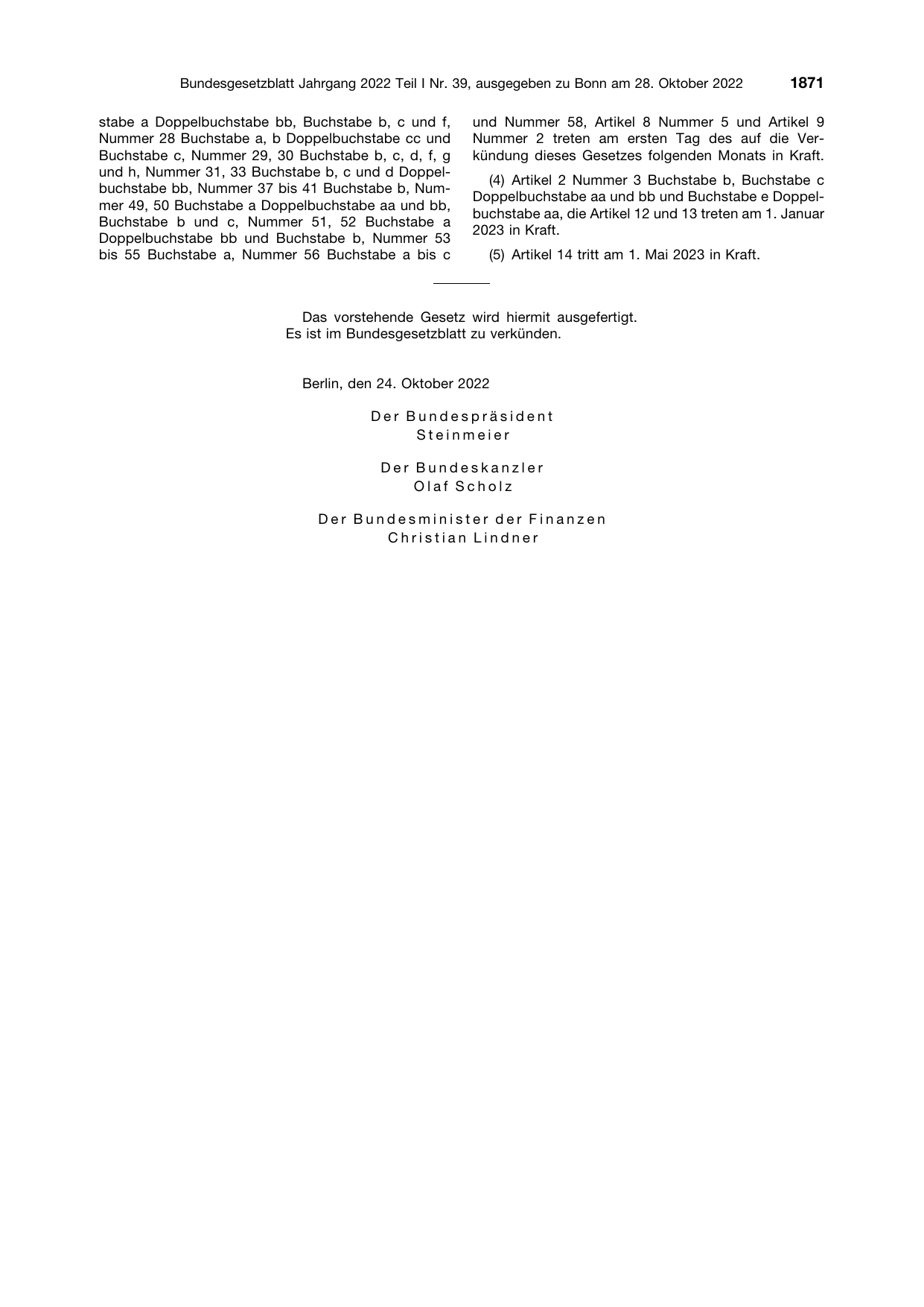BGBl. 2022, Seite 1871 — Originalseite als Abbildung