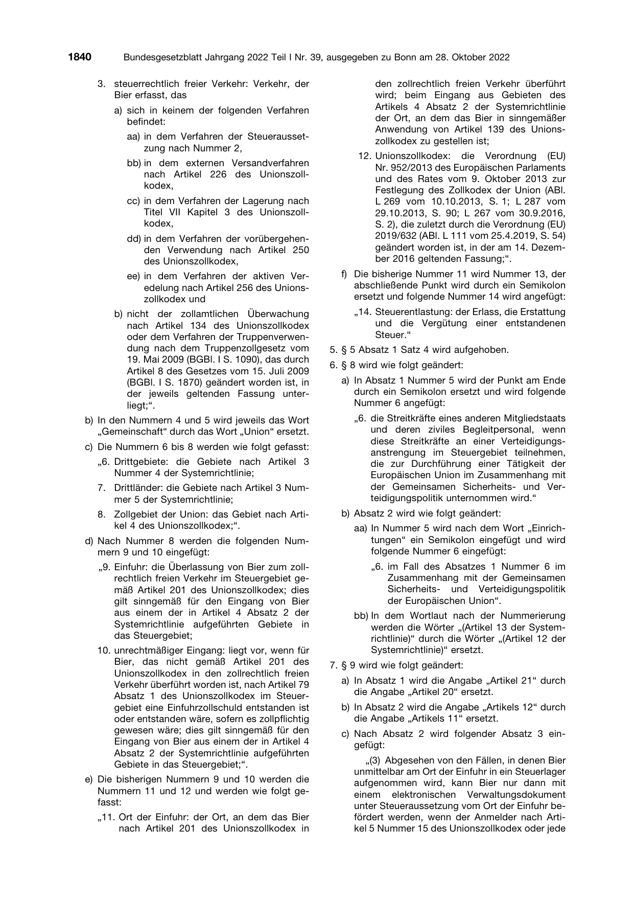 BGBl. 2022, Seite 1840 — Originalseite als Abbildung