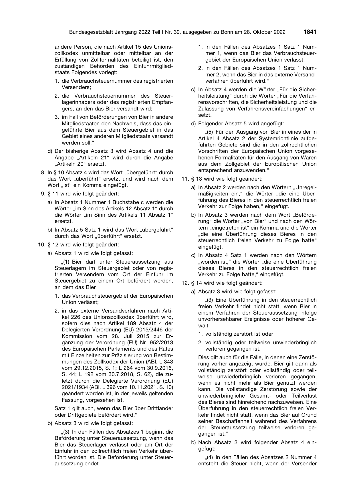 BGBl. 2022, Seite 1841 — Originalseite als Abbildung