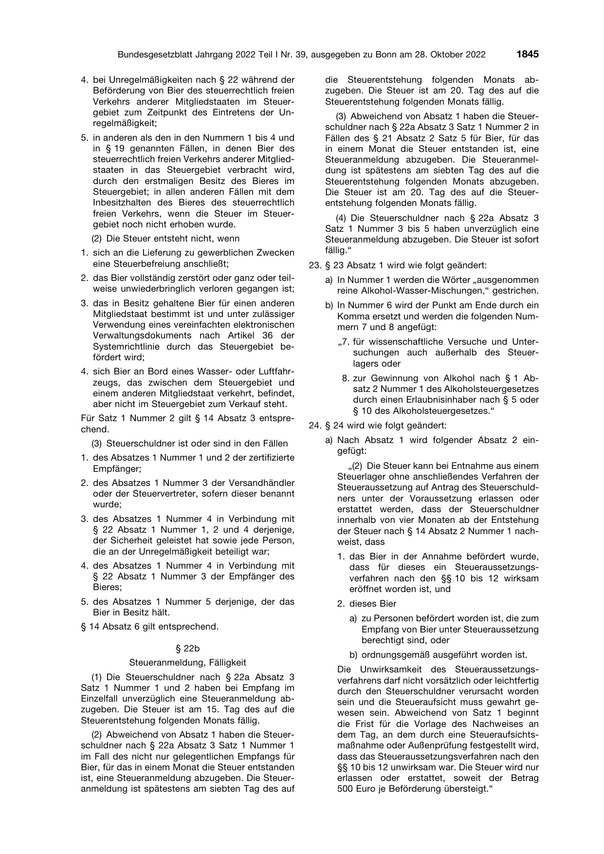 BGBl. 2022, Seite 1845 — Originalseite als Abbildung