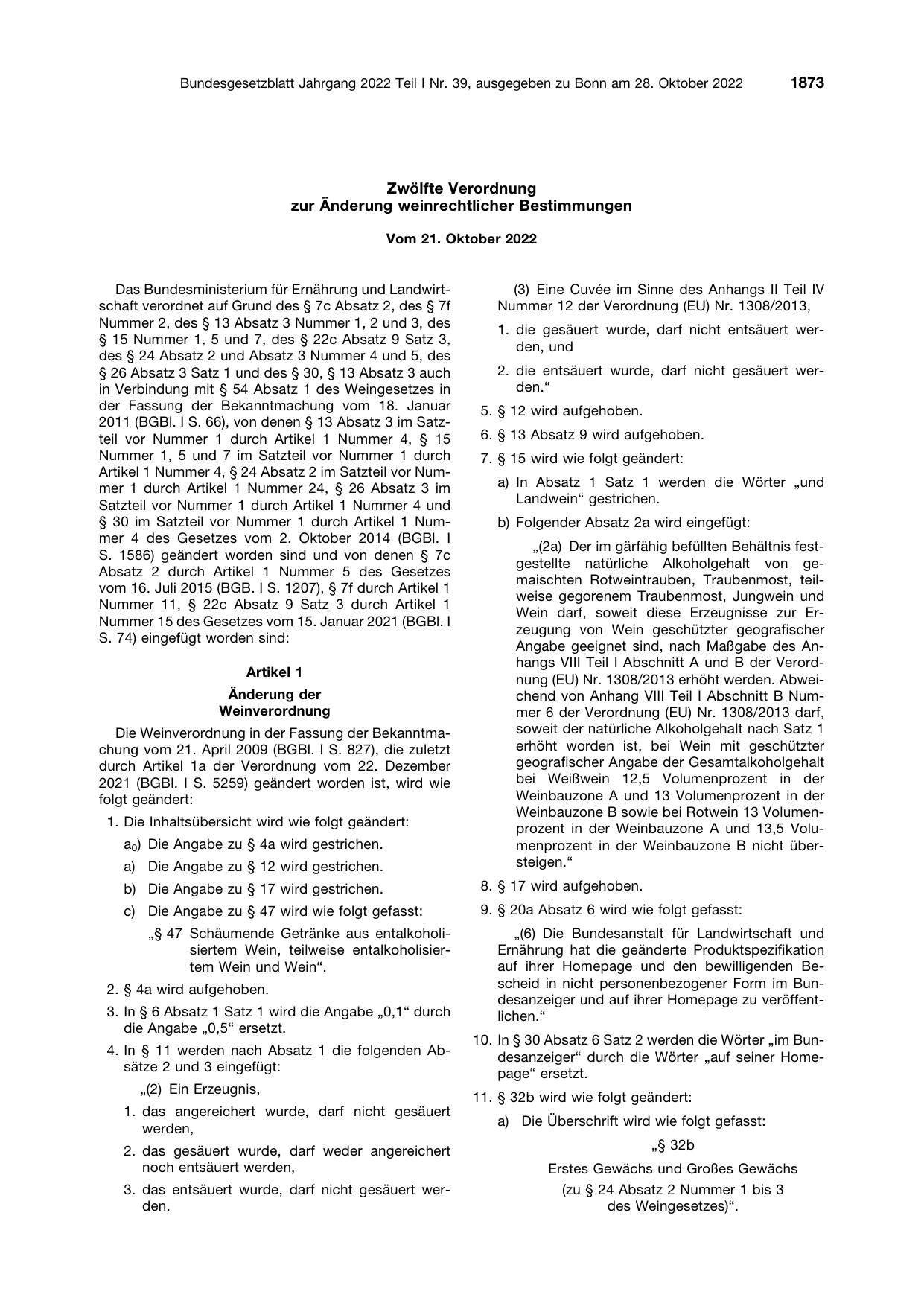 BGBl. 2022, Seite 1873 — Originalseite als Abbildung