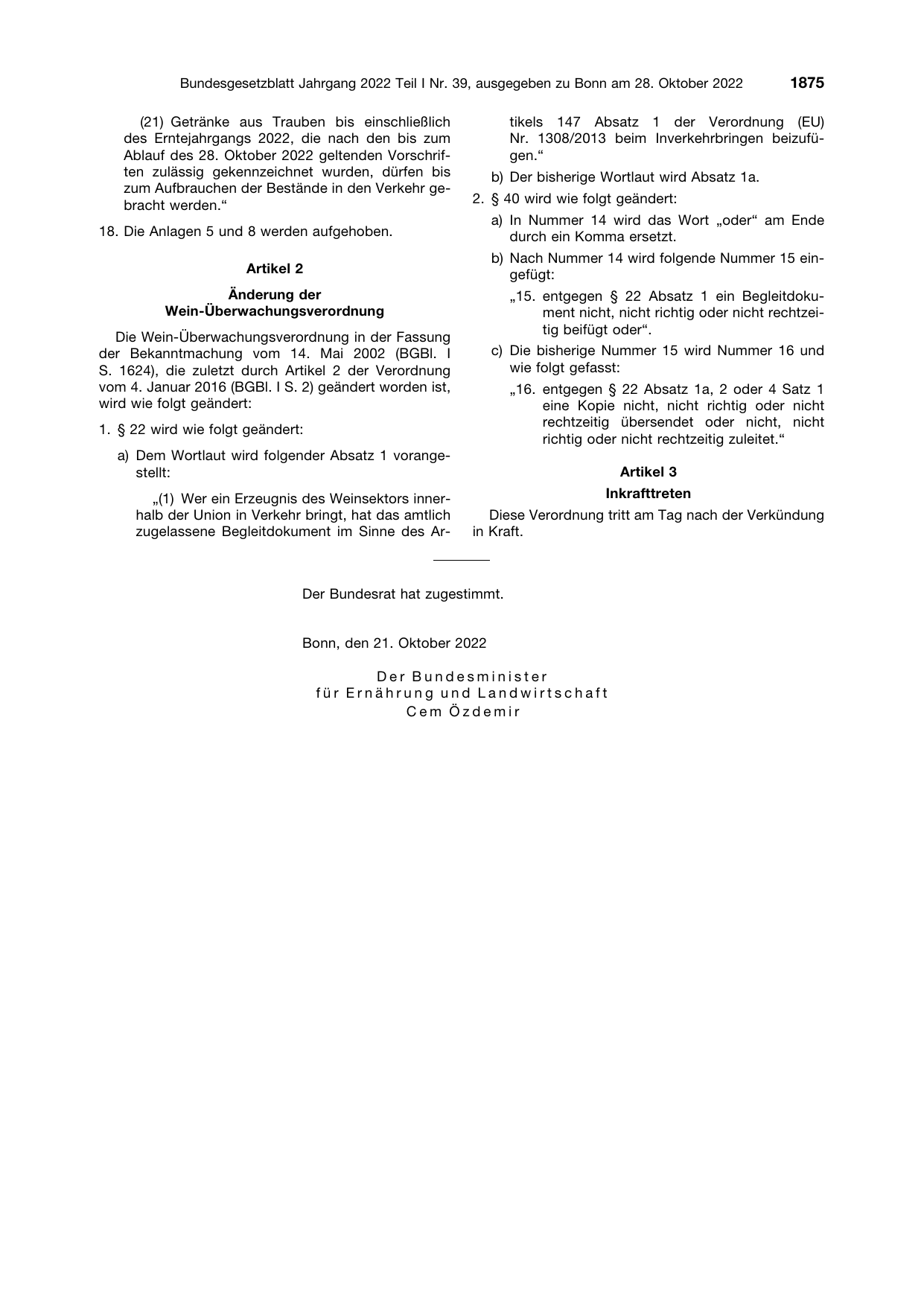 BGBl. 2022, Seite 1875 — Originalseite als Abbildung