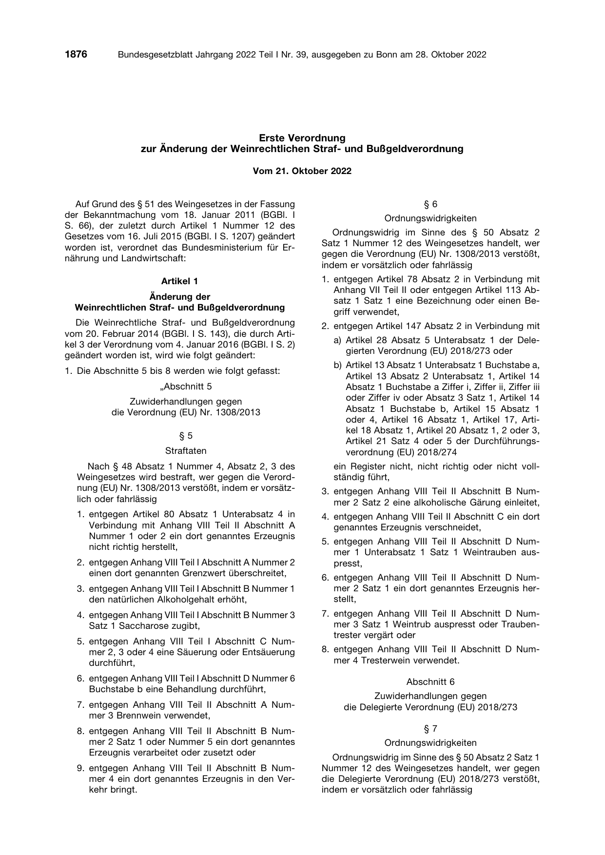BGBl. 2022, Seite 1876 — Originalseite als Abbildung
