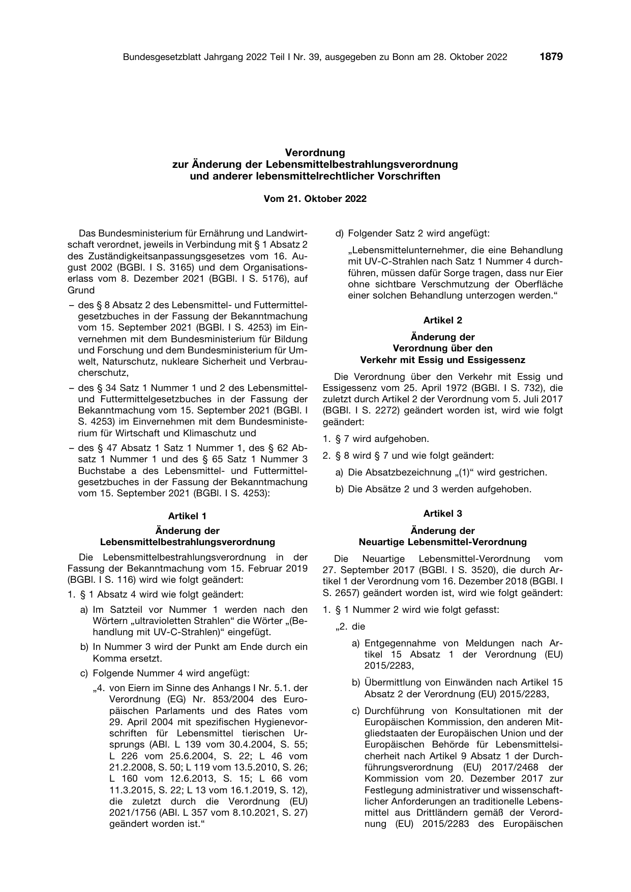 BGBl. 2022, Seite 1879 — Originalseite als Abbildung