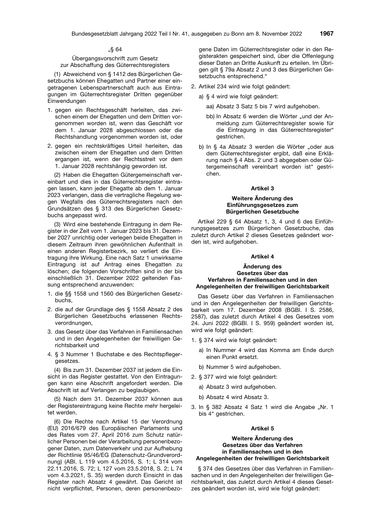 BGBl. 2022, Seite 1967 — Originalseite als Abbildung