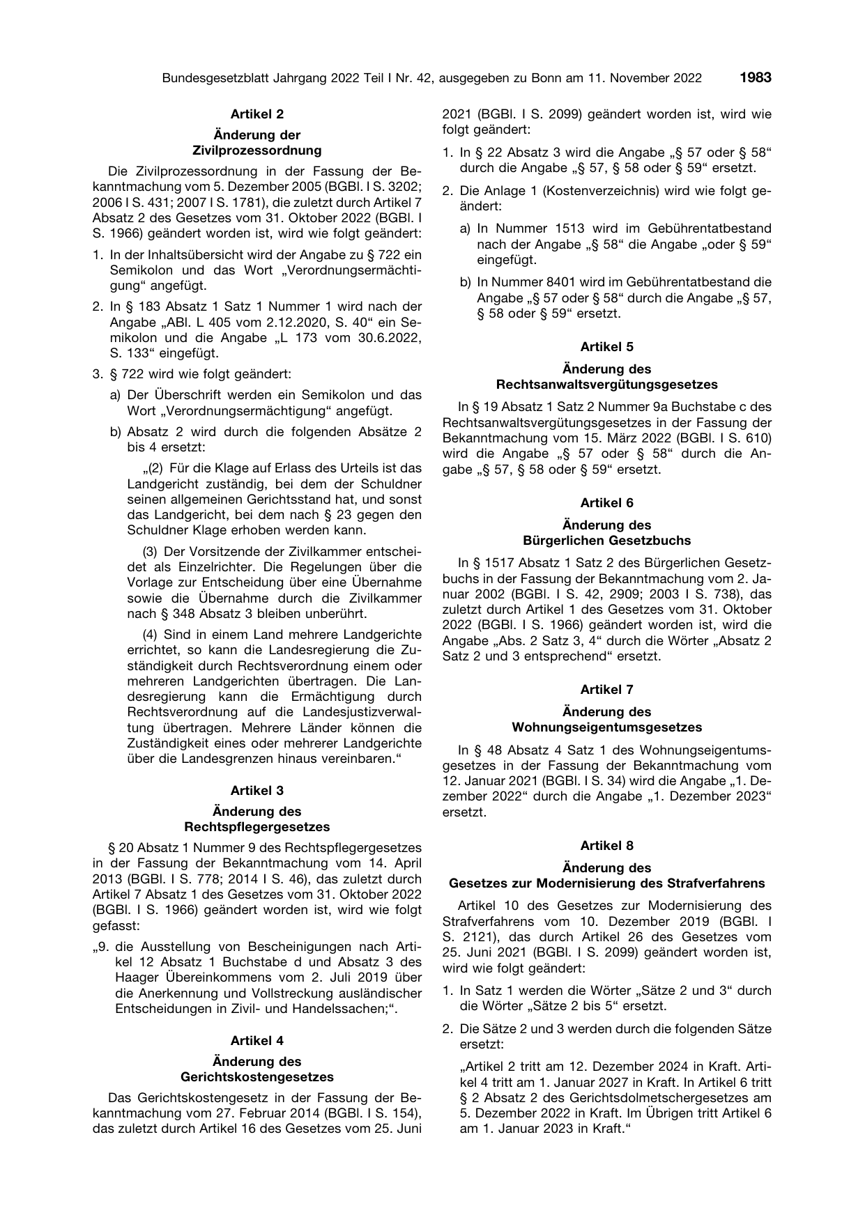 BGBl. 2022, Seite 1983 — Originalseite als Abbildung