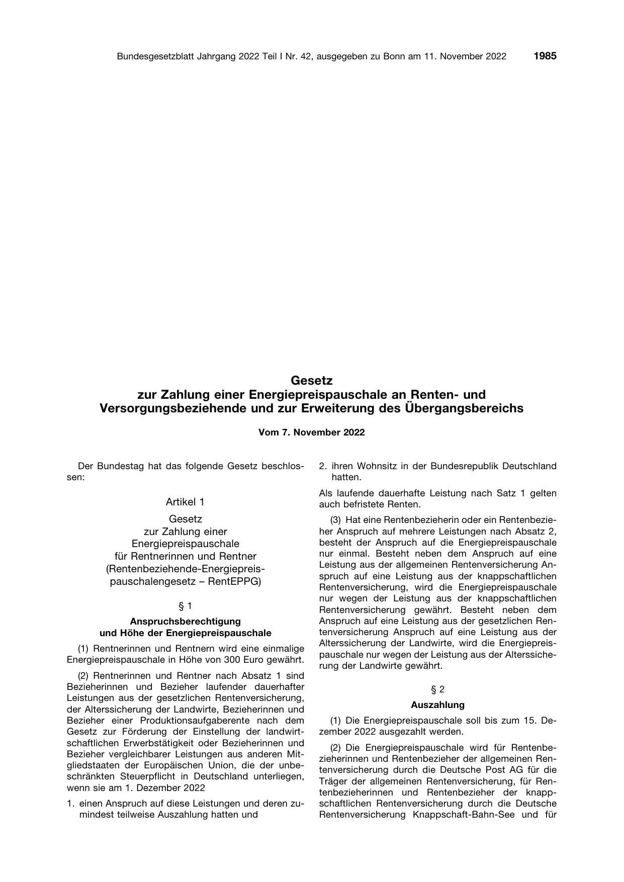 BGBl. 2022, Seite 1985 — Originalseite als Abbildung