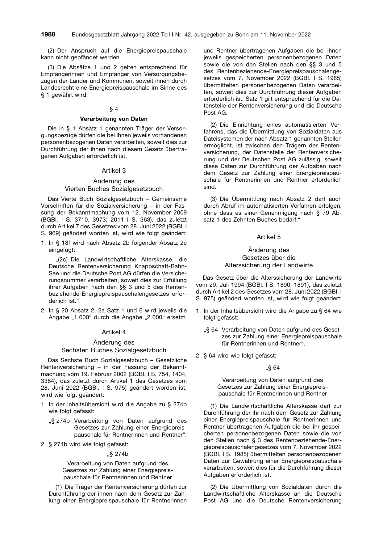 BGBl. 2022, Seite 1988 — Originalseite als Abbildung