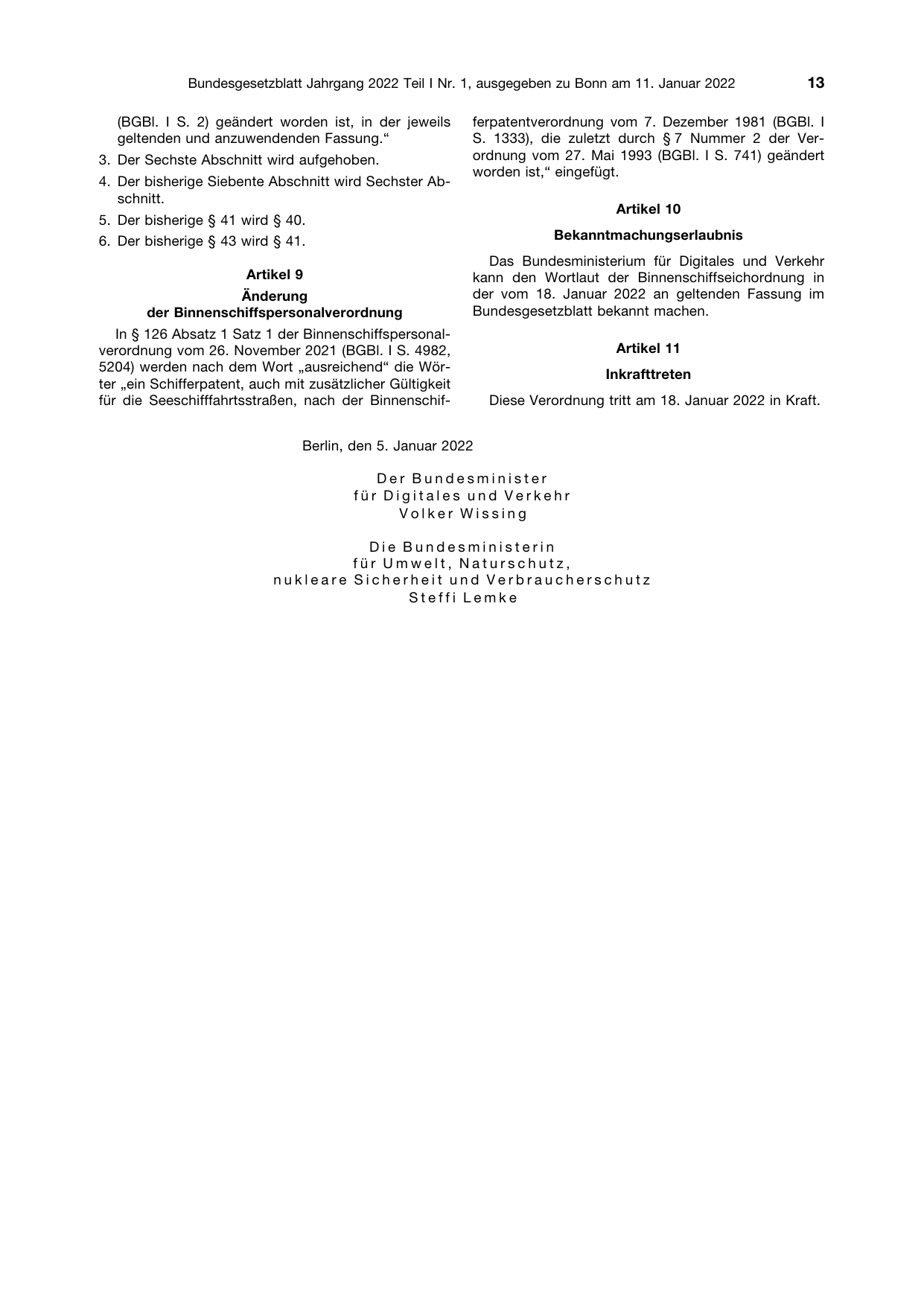 BGBl. 2022, Seite 13 — Originalseite als Abbildung