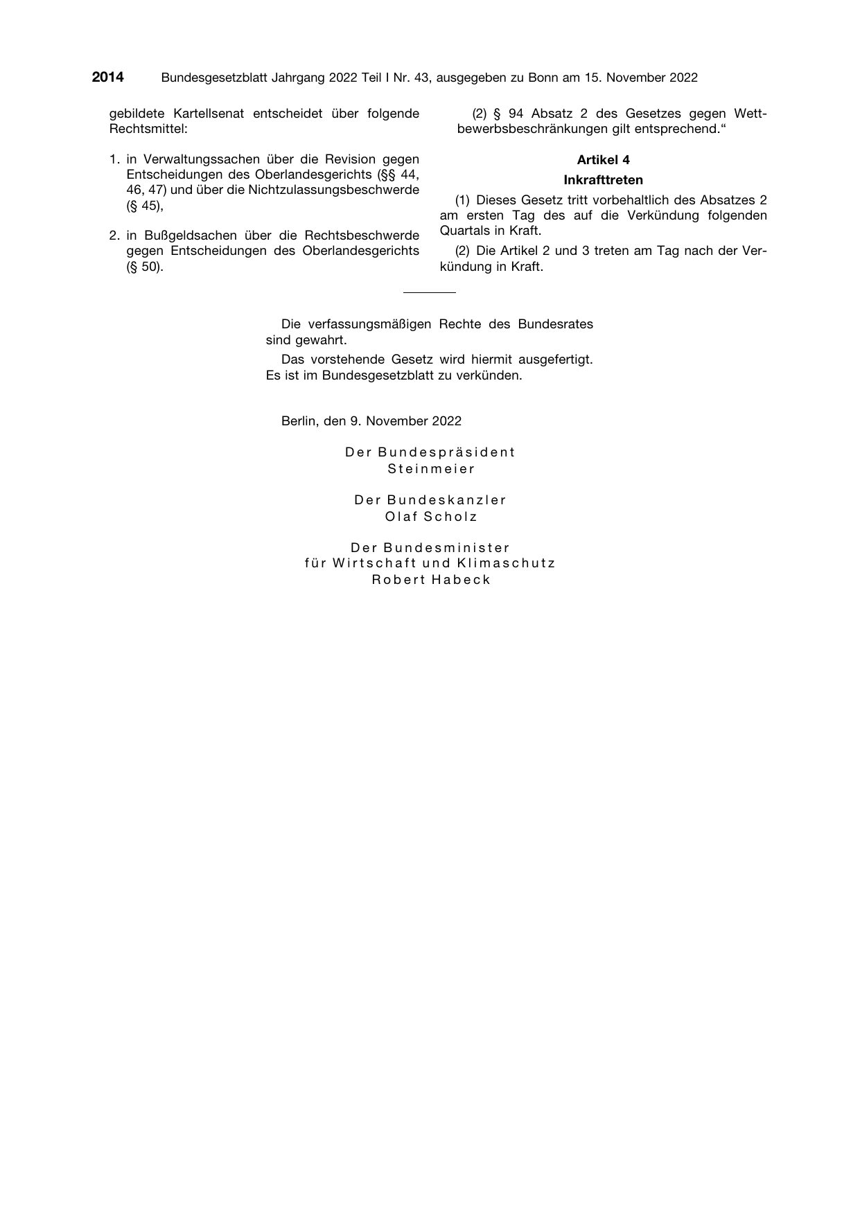 BGBl. 2022, Seite 2014 — Originalseite als Abbildung
