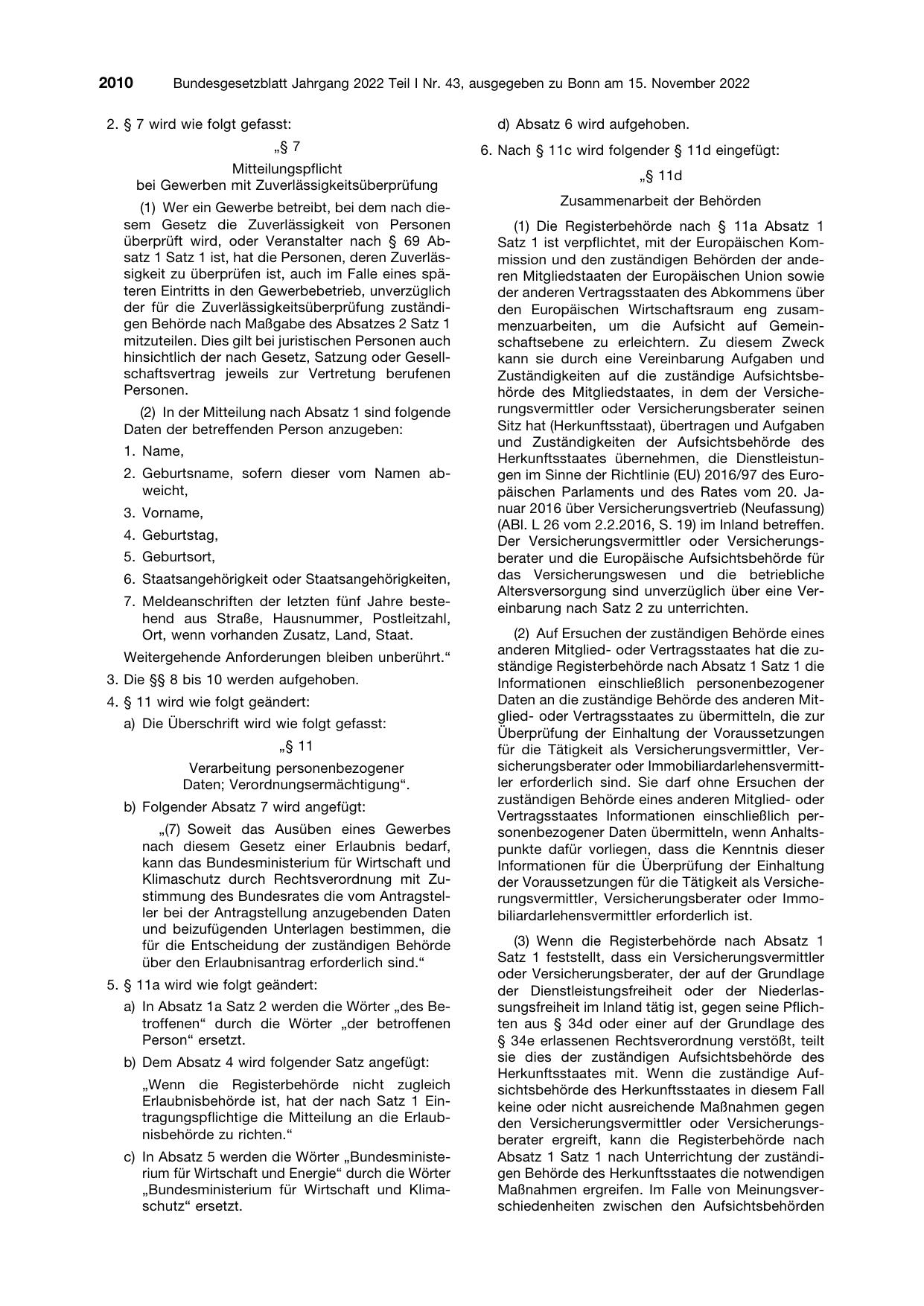 BGBl. 2022, Seite 2010 — Originalseite als Abbildung
