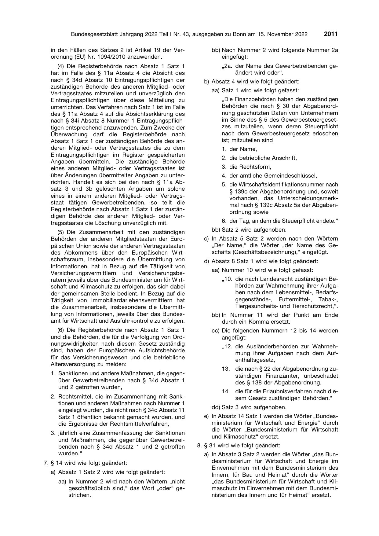 BGBl. 2022, Seite 2011 — Originalseite als Abbildung