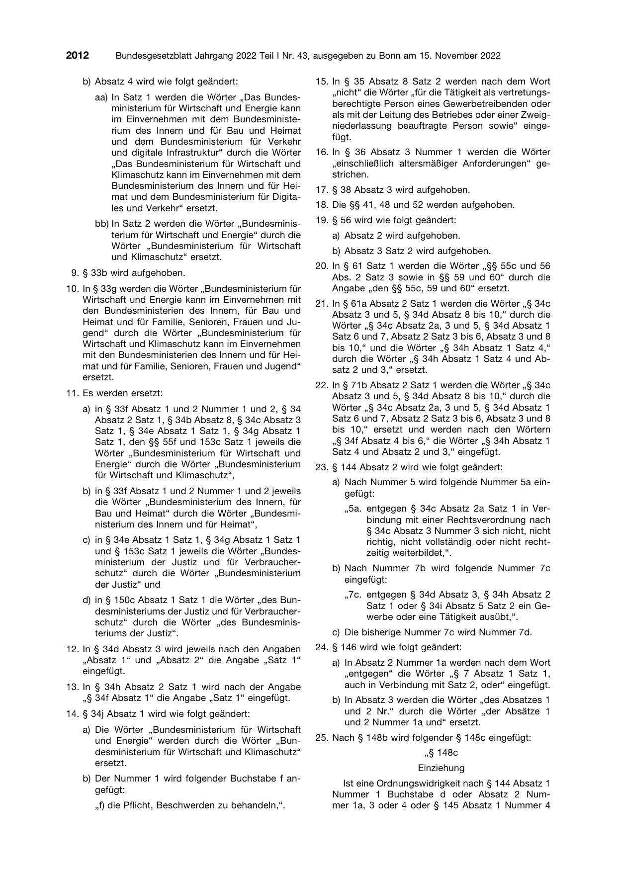 BGBl. 2022, Seite 2012 — Originalseite als Abbildung
