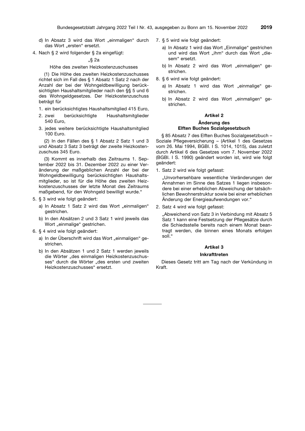 BGBl. 2022, Seite 2019 — Originalseite als Abbildung