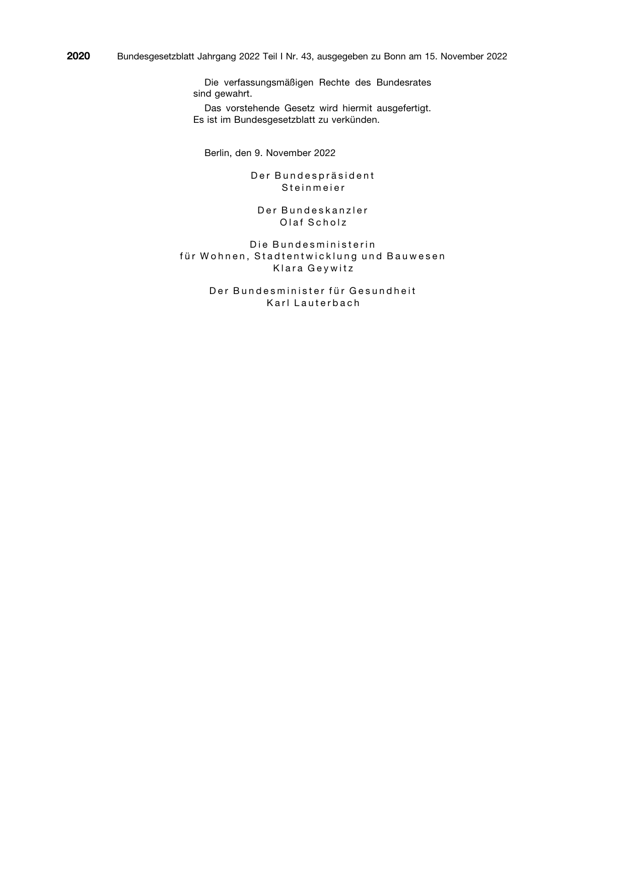 BGBl. 2022, Seite 2020 — Originalseite als Abbildung