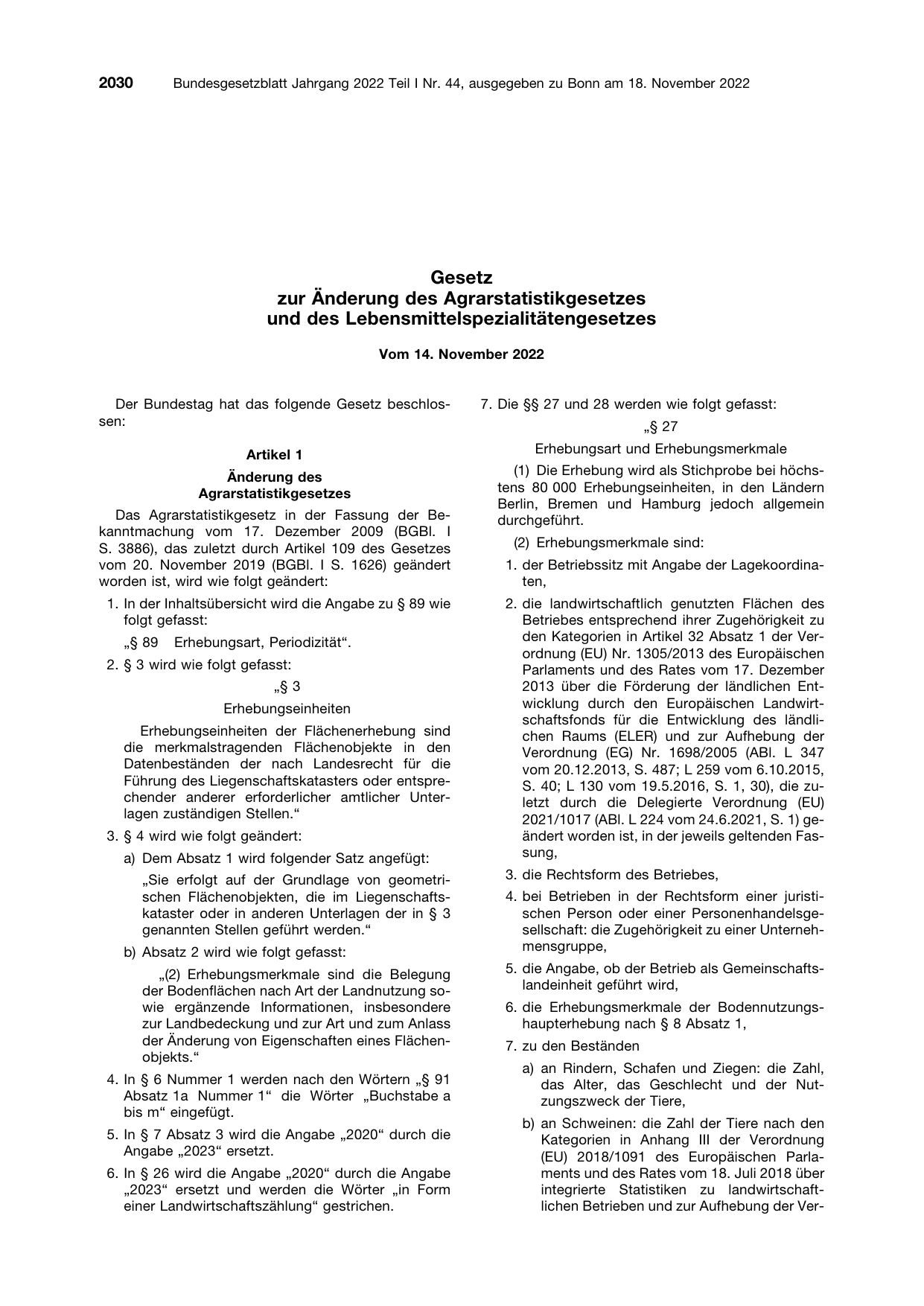 BGBl. 2022, Seite 2030 — Originalseite als Abbildung