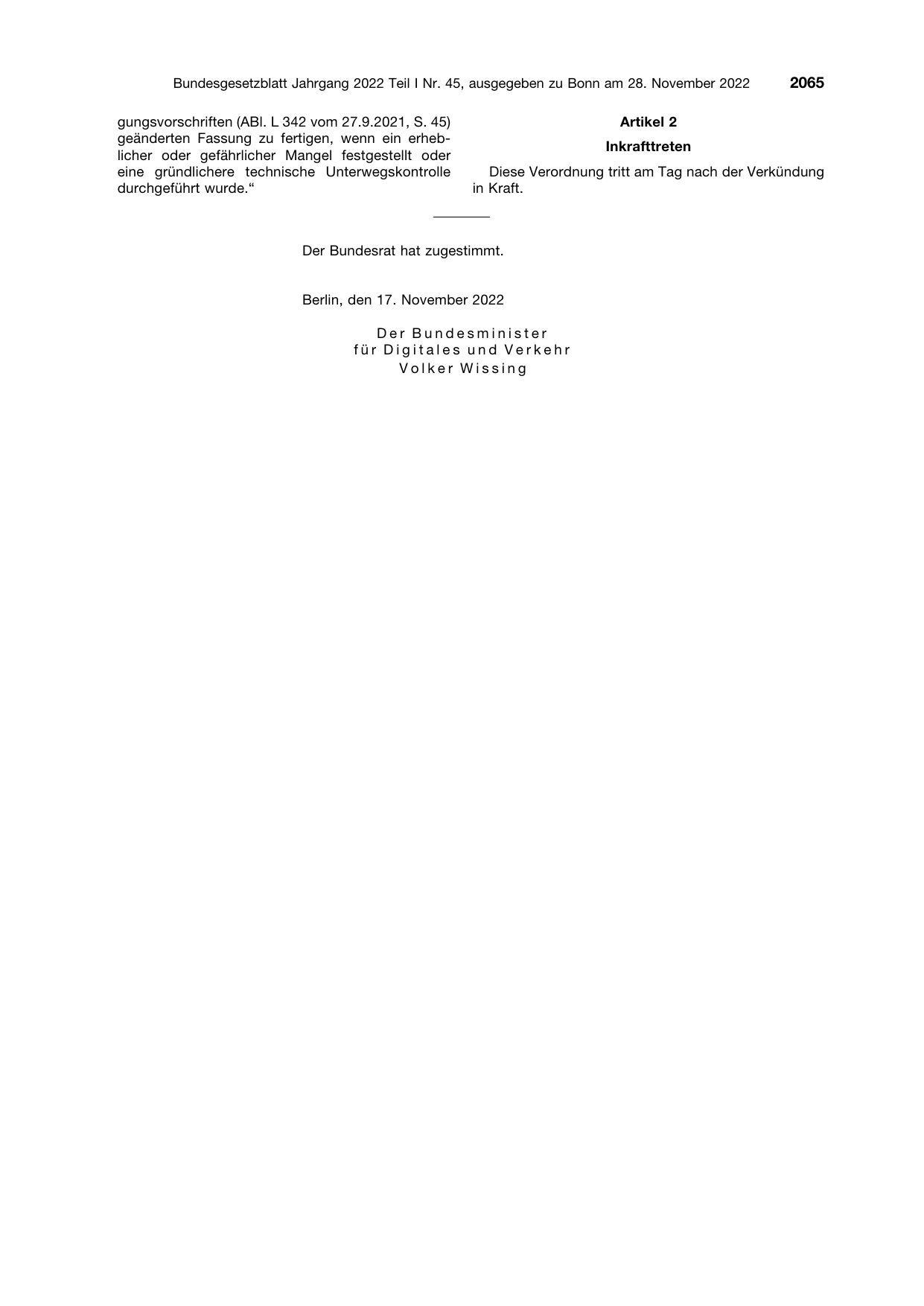 BGBl. 2022, Seite 2065 — Originalseite als Abbildung