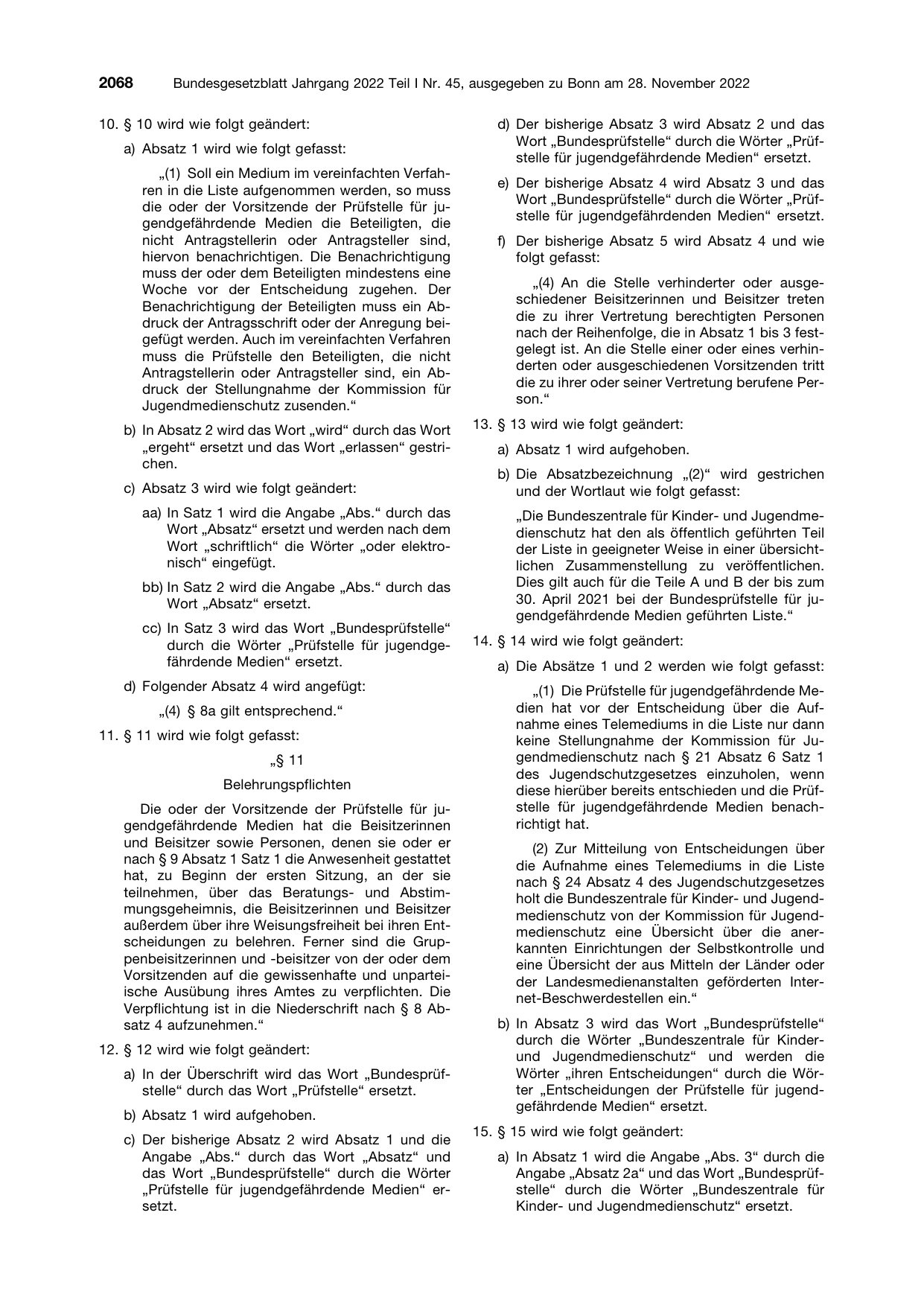 BGBl. 2022, Seite 2068 — Originalseite als Abbildung