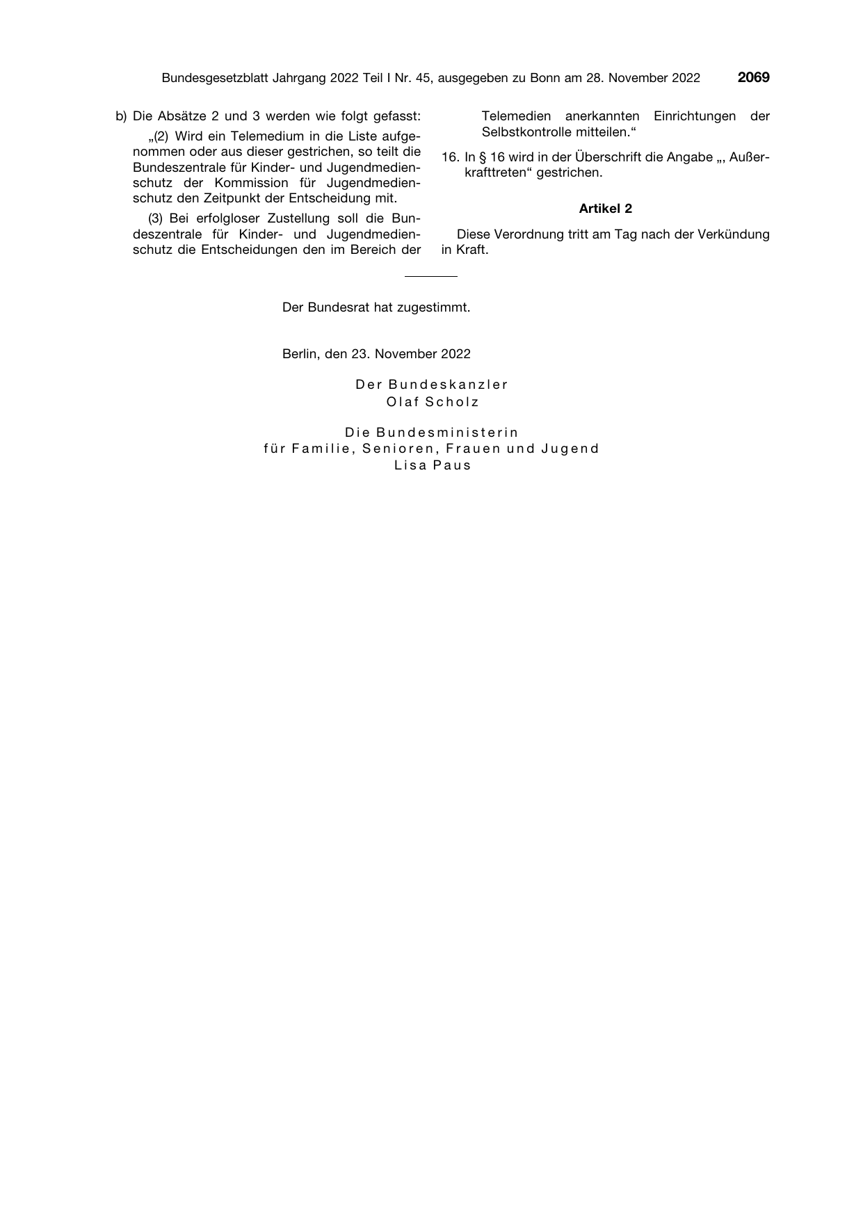 BGBl. 2022, Seite 2069 — Originalseite als Abbildung