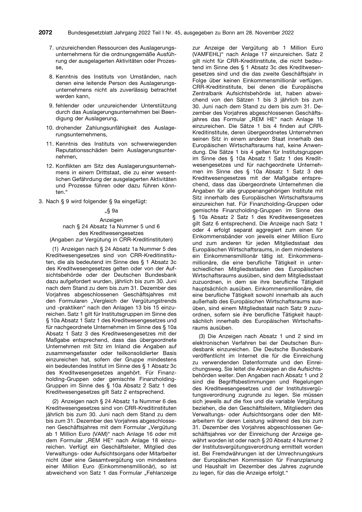 BGBl. 2022, Seite 2072 — Originalseite als Abbildung