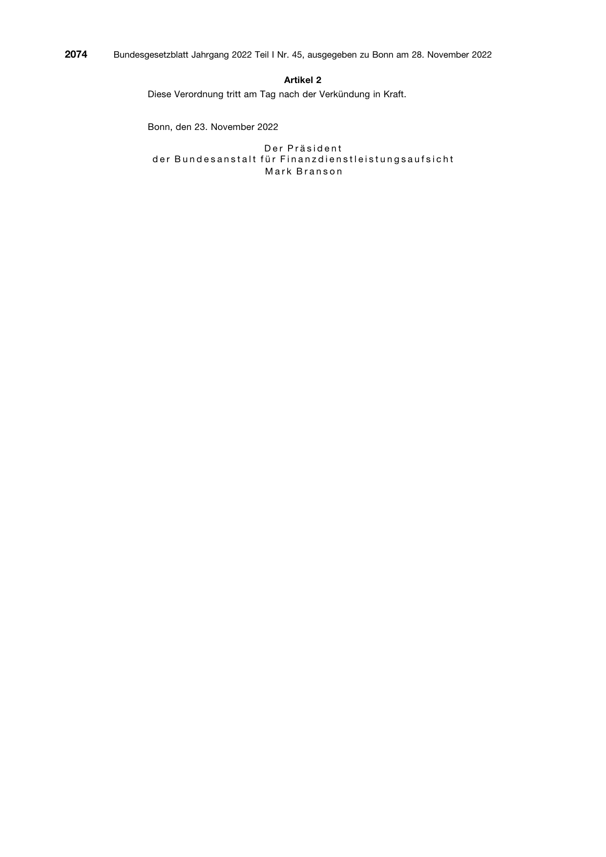 BGBl. 2022, Seite 2074 — Originalseite als Abbildung