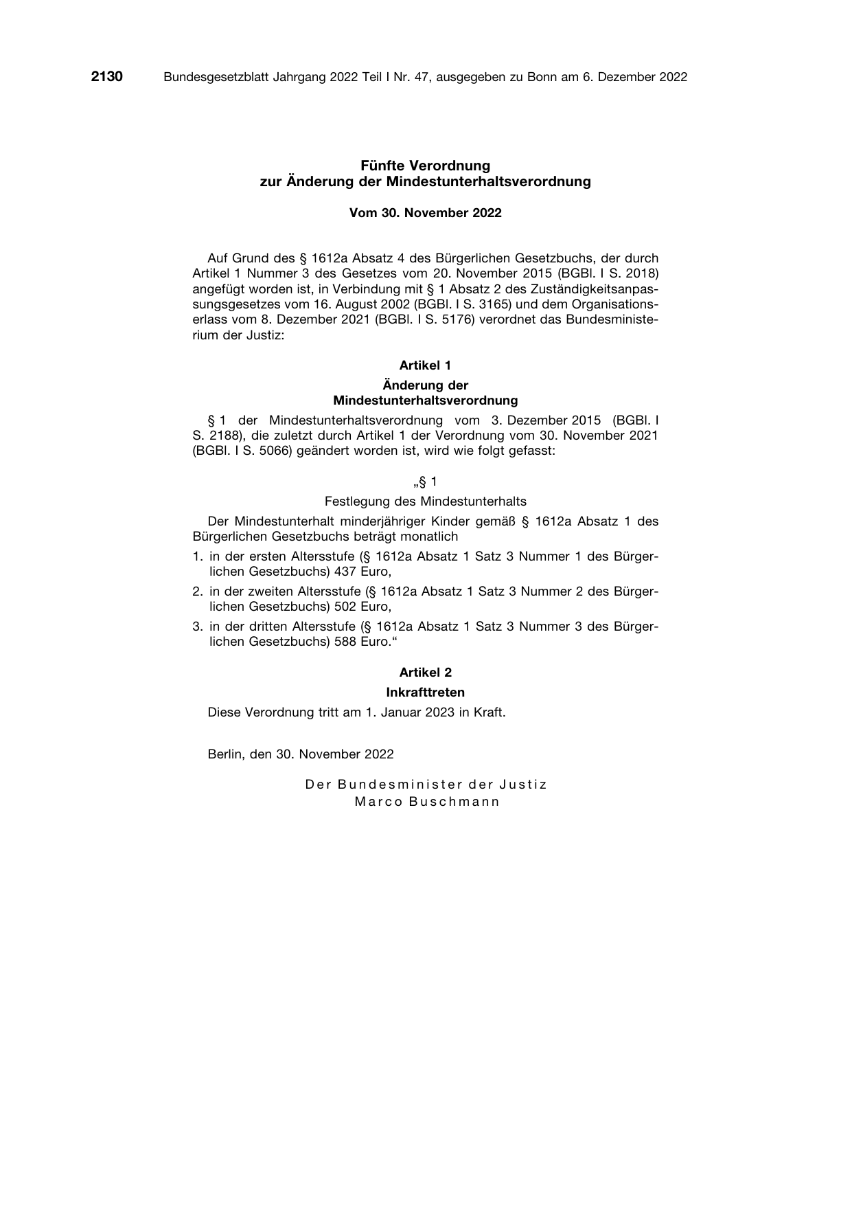 BGBl. 2022, Seite 2130 — Originalseite als Abbildung