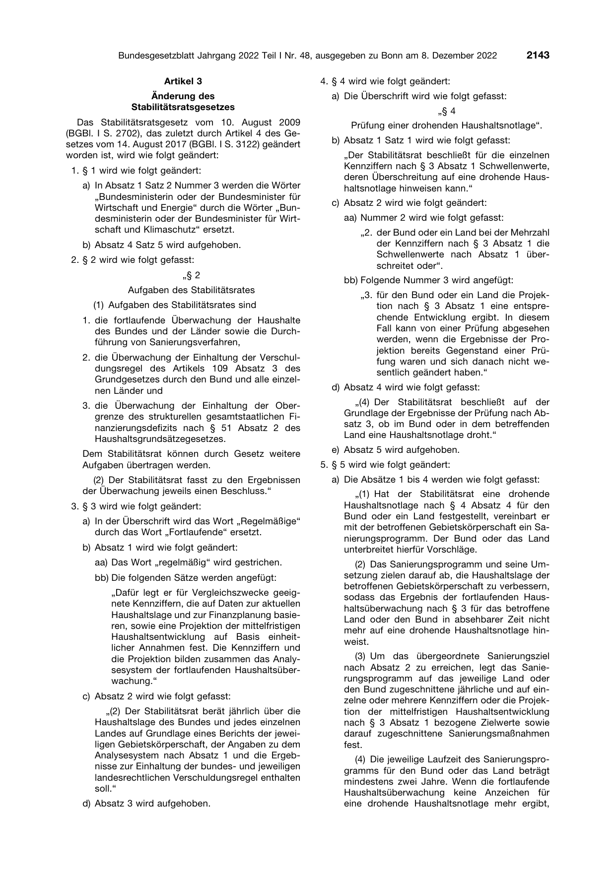 BGBl. 2022, Seite 2143 — Originalseite als Abbildung